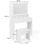 Voir la diapositive 5 : ID MARKET Coiffeuse ZELIA miroir LED avec 4 niches, 1 tiroir et tabouret