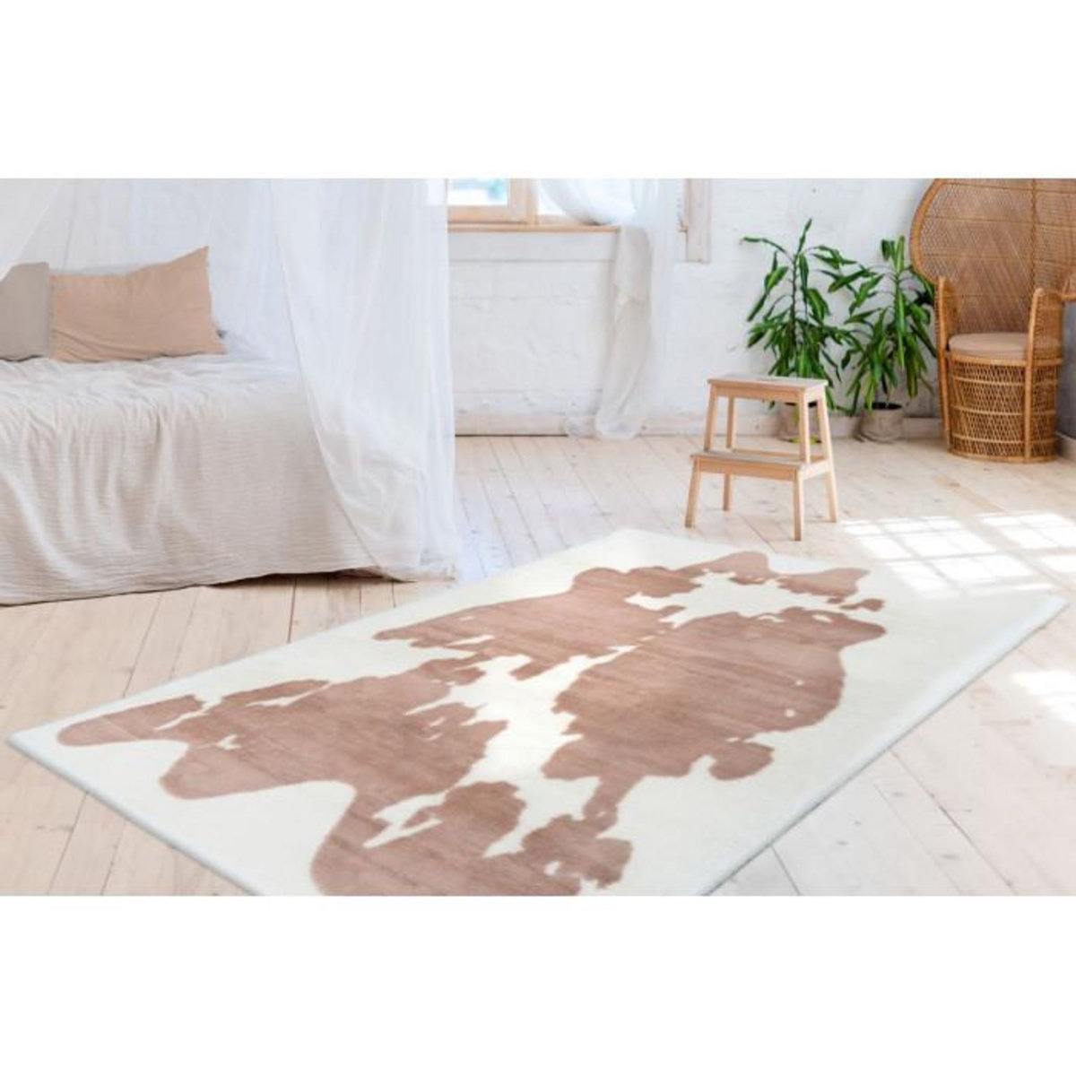 Paris Prix Tapis Imitation Fourrure  Rabbit  Taupe & Blanc