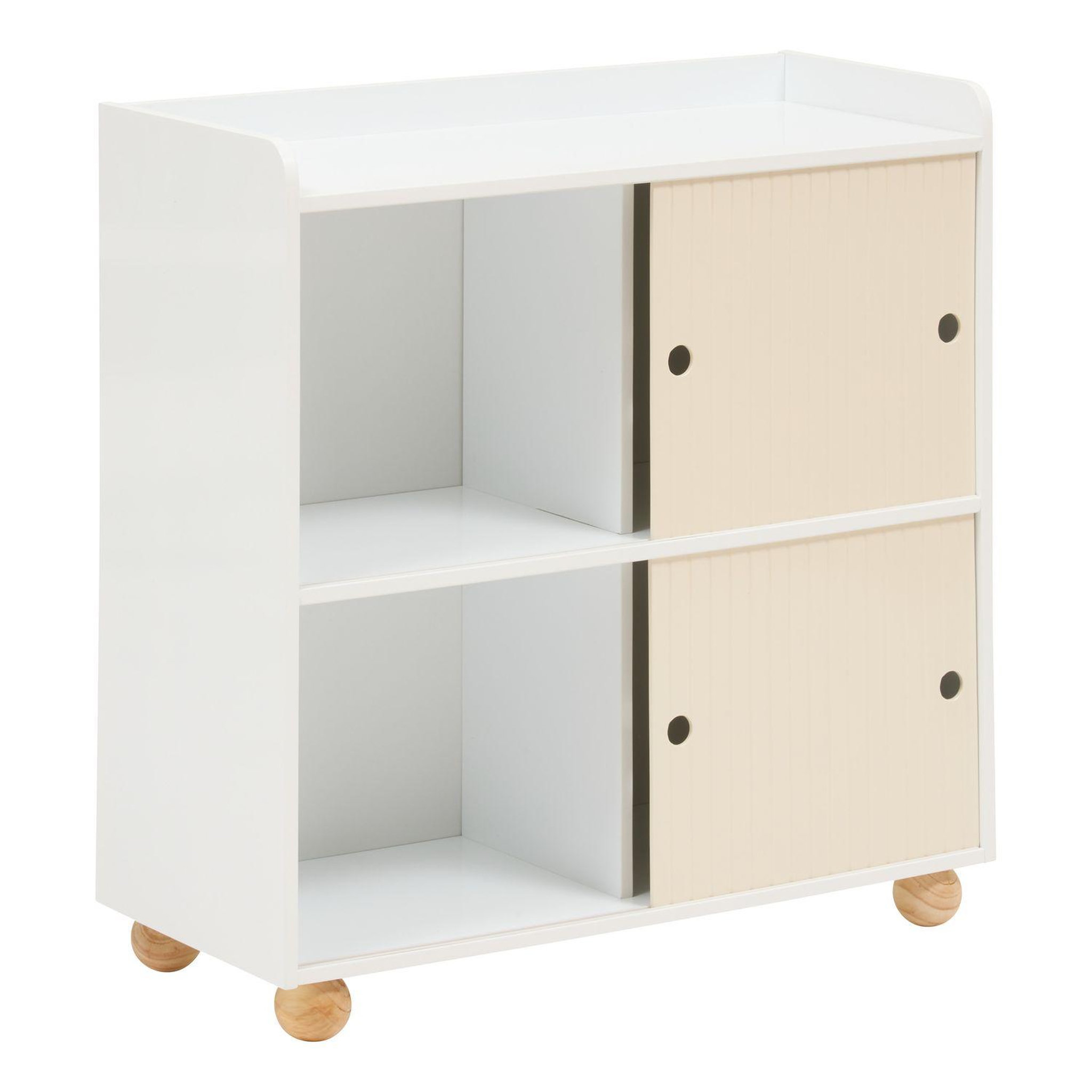 Voir la diapositive 3 : ATMOSPHERA Meuble de rangement enfant 2 portes et 2 niches bouli - blanc et beige