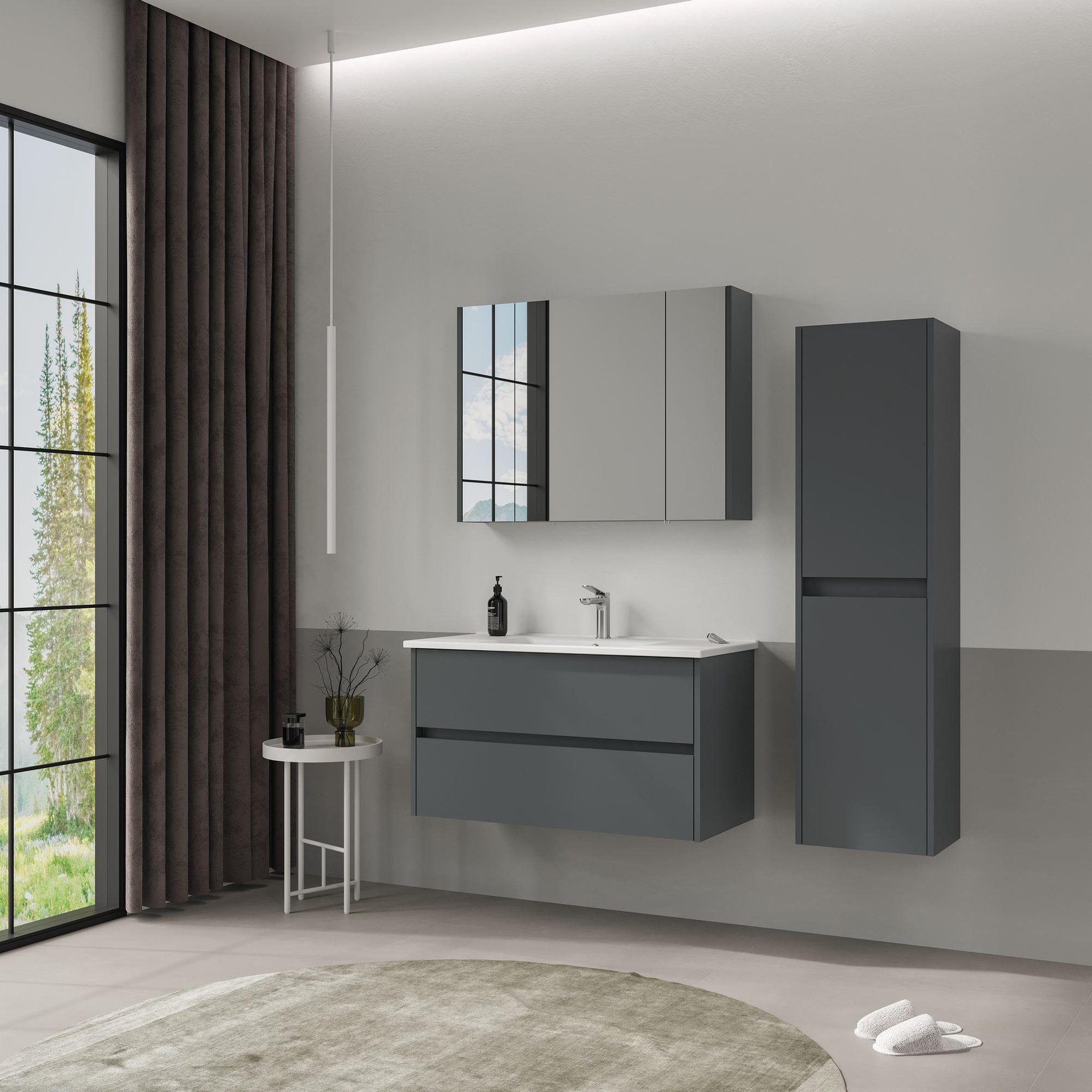 Voir la diapositive 3 : Habitat et Jardin Meuble Salle de Bain avec Miroir  Side 100  - 100 x 16 x 66 cm - Matte Anthracite
