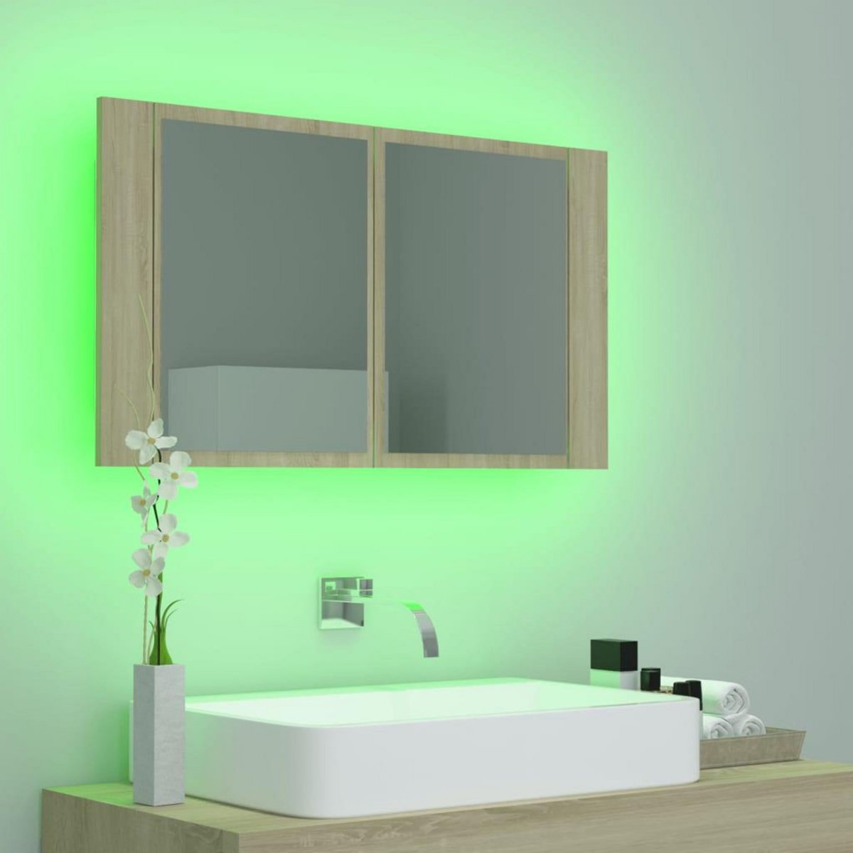 VIDAXL Armoire a miroir a LED de bain Chene sonoma 80x12x45 Acrylique