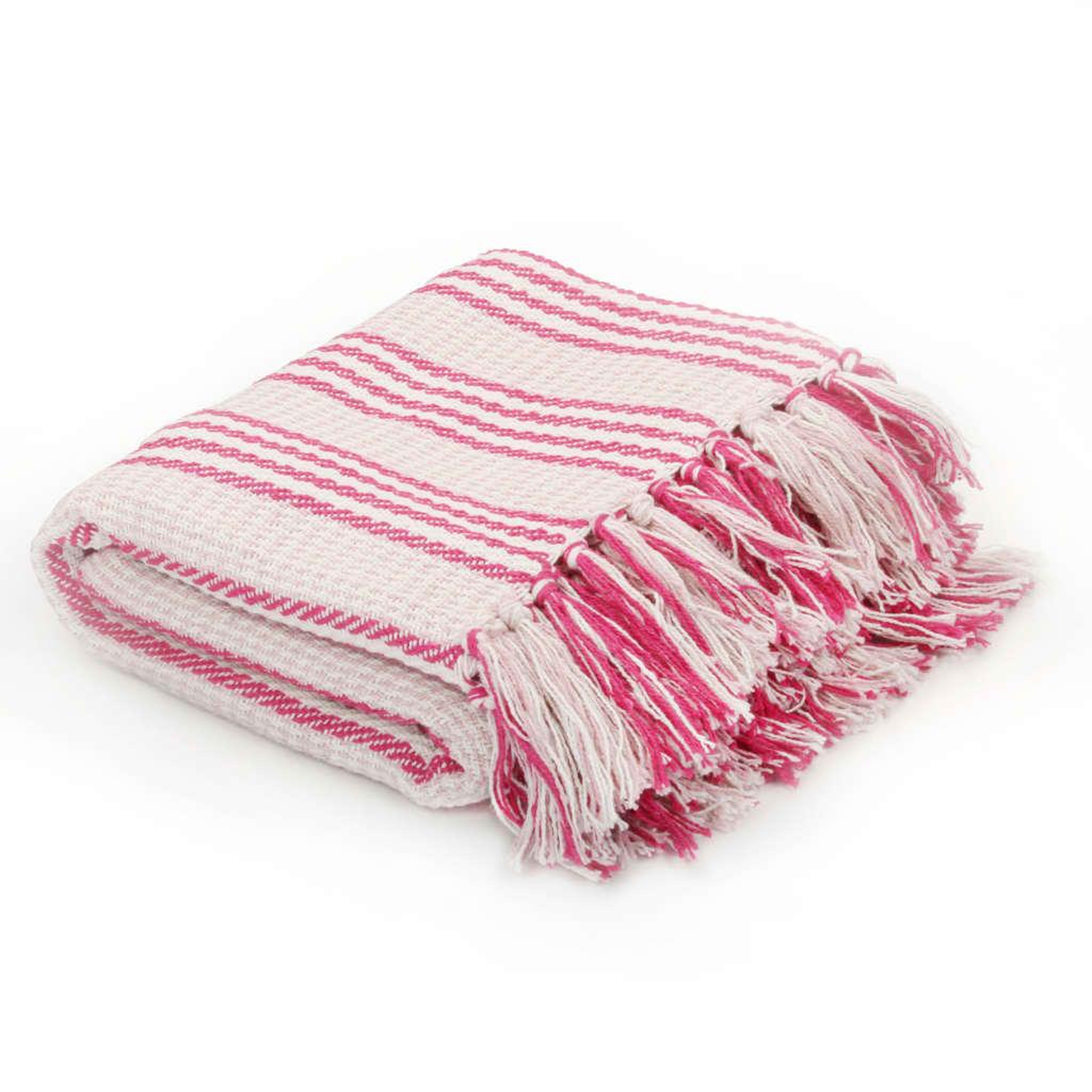VIDAXL Couverture coton a rayures 160x210 cm Rose et Blanc