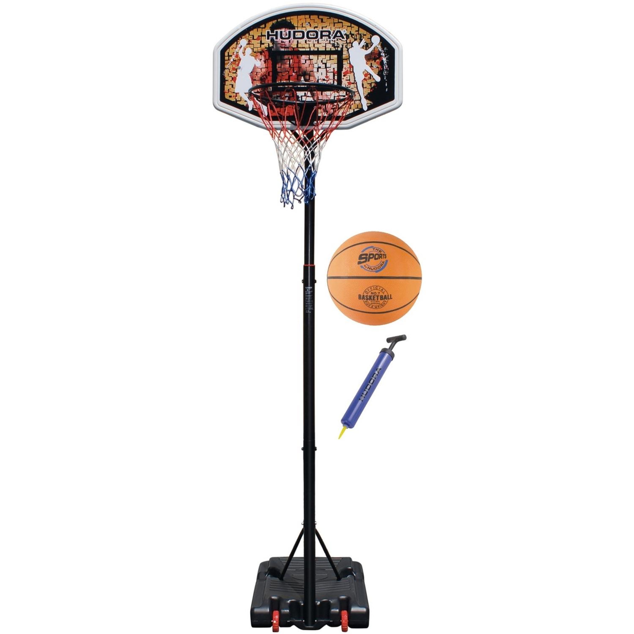 HUDORA Panier de basket avec socle à lester + Ballon et pompe