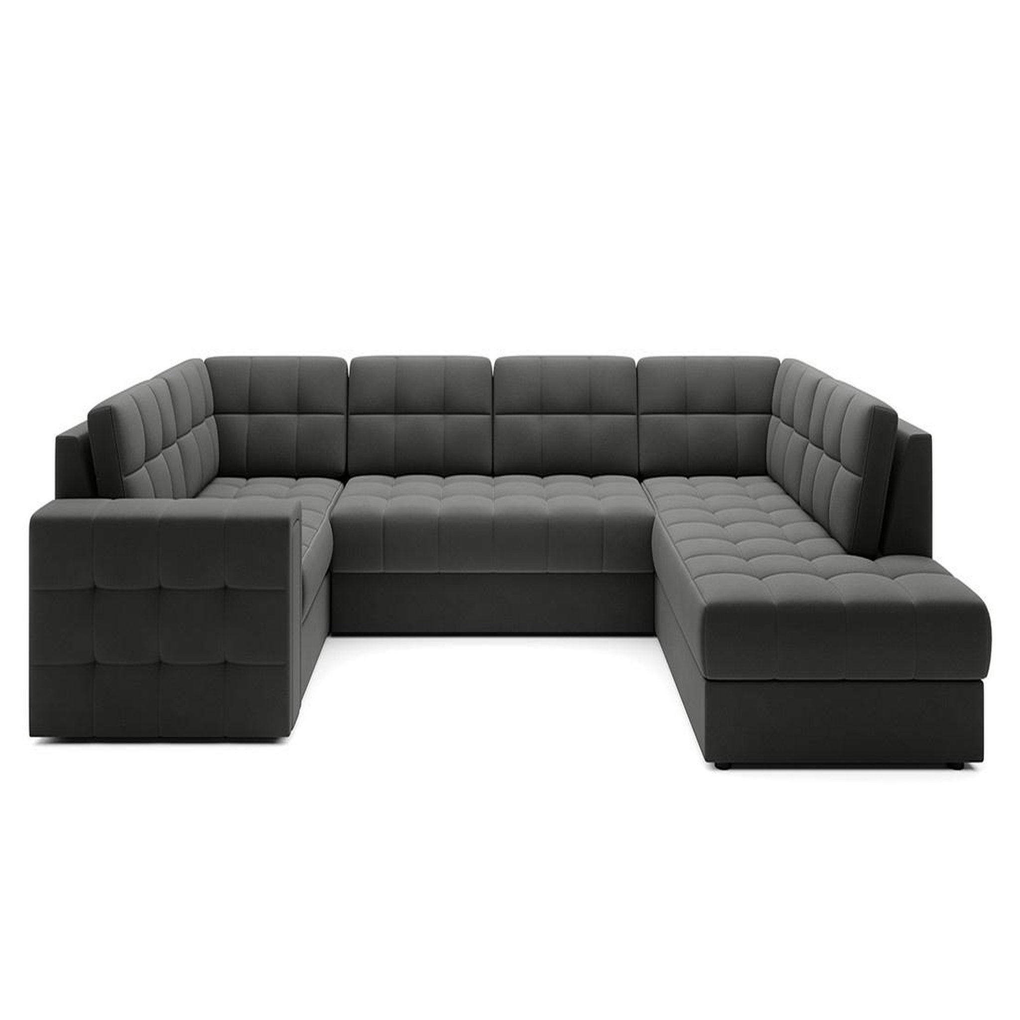BEST MOBILIER Nappa - canapé panoramique d'angle gauche 7 places convertible avec coffre en velours. Coloris disponibles : Beige, Gris