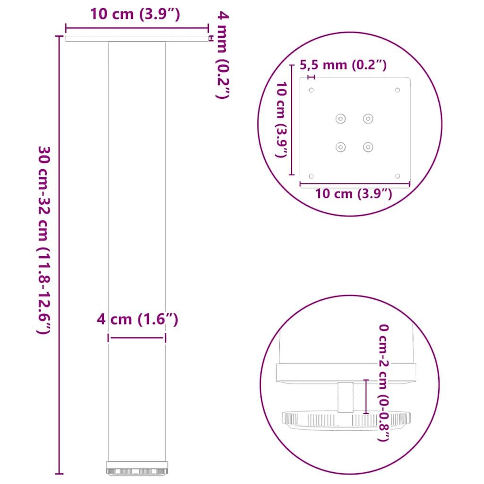 Voir la diapositive 6 : VIDAXL Pieds de table basse 4 pcs noir 30-32 cm acier