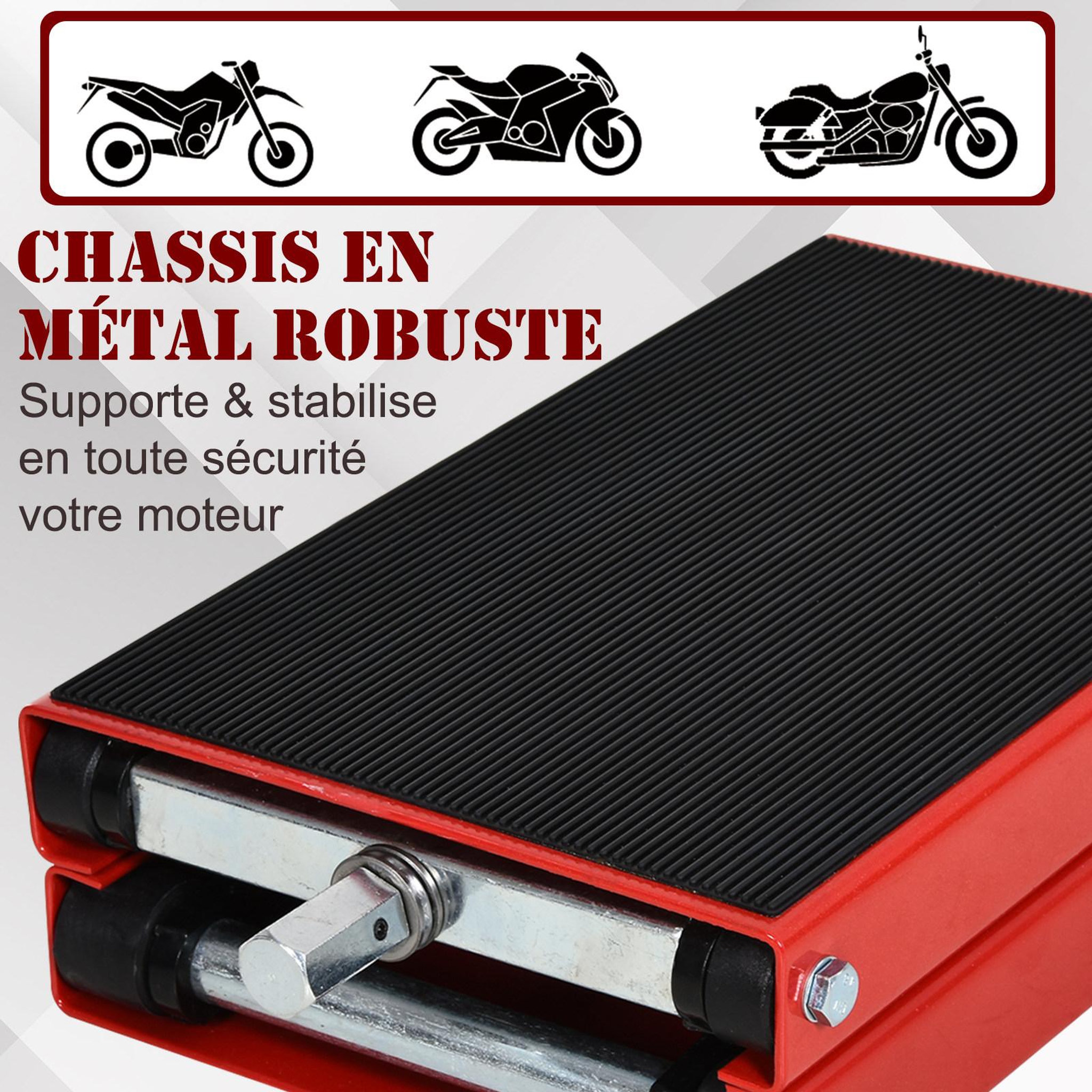 Voir la diapositive 5 : HOMCOM Lève moto béquille d'atelier stand moto tout-terrain moto cross supermotard hauteur réglable acier rouge et noir