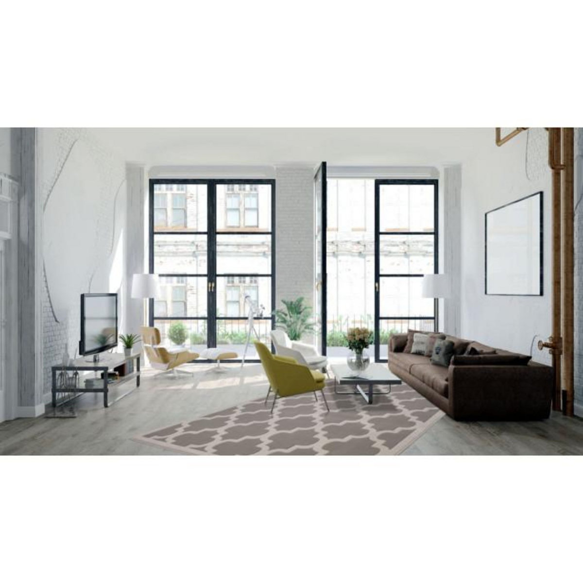 Paris Prix Tapis Vintage à Poils Courts  Manolya  Taupe