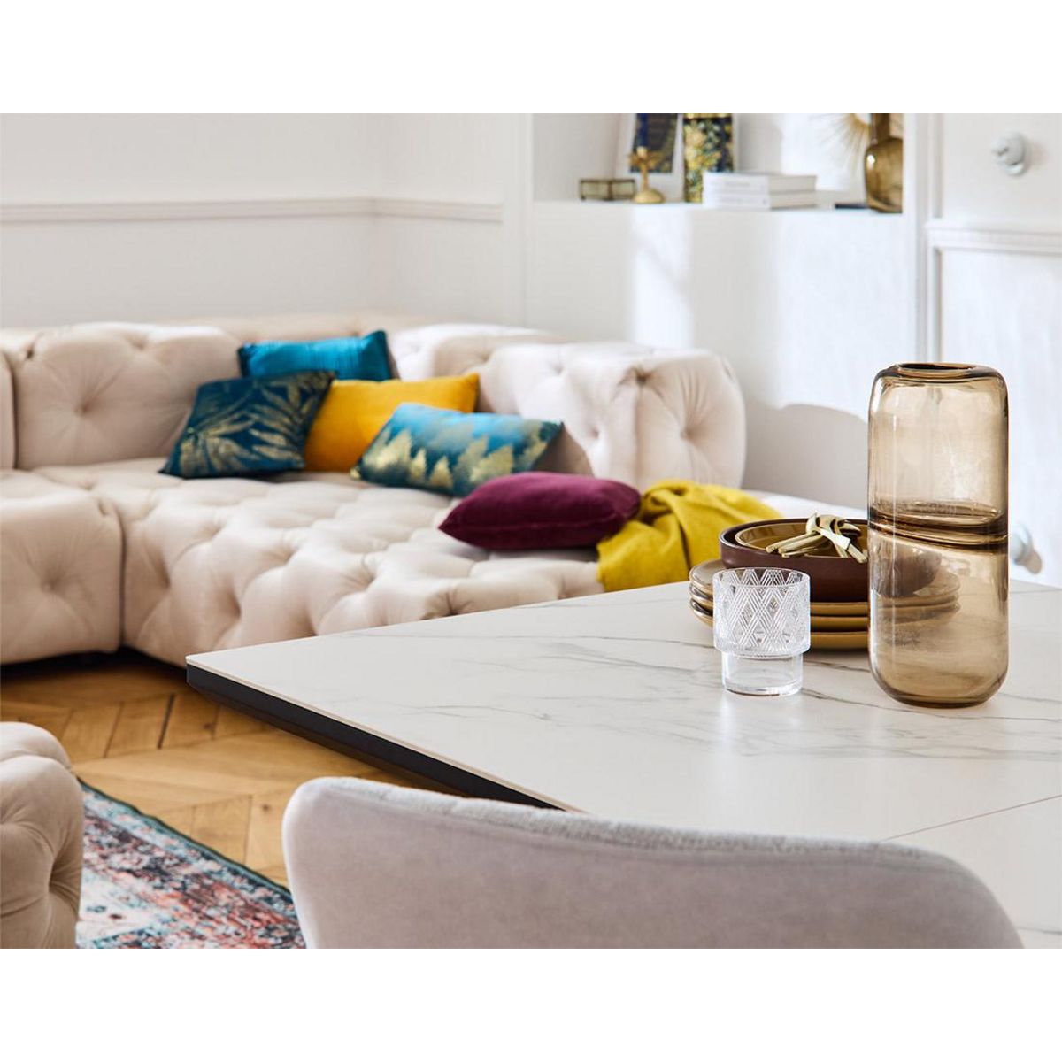 LISA DESIGN Gallata - canapé chesterfield d'angle droit - 5 places - en velours