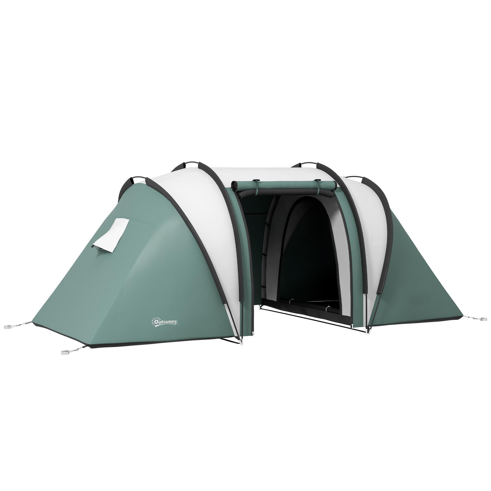 Voir la diapositive 1 : OUTSUNNY Tente de camping familiale 4-5 pers. 2 chambres 3 fenêtres sac vert