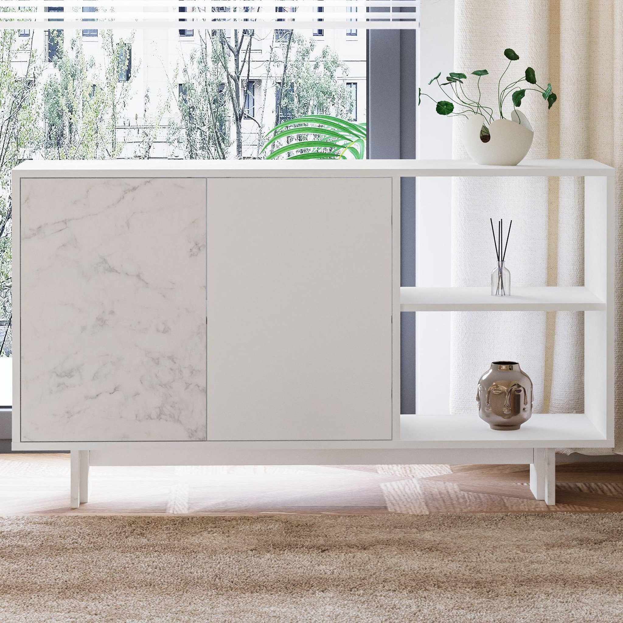 Voir la diapositive 3 : Habitat et Jardin Buffet en bois  ravello  - 140 x 35 x 80 cm - blanc