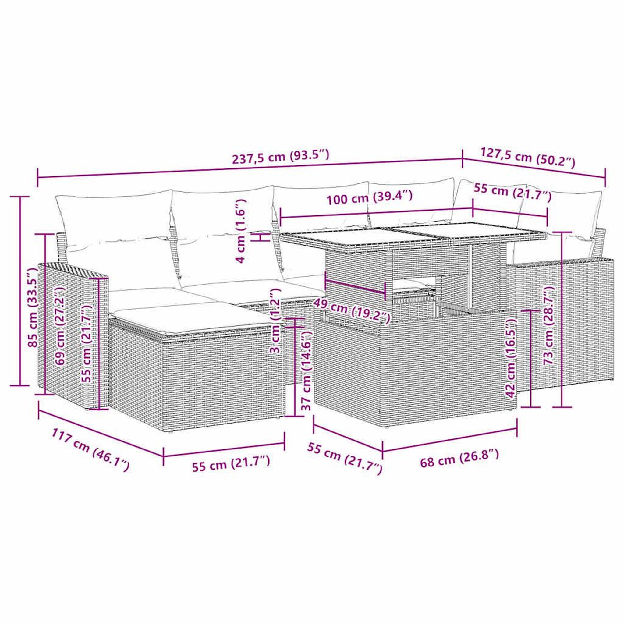 Voir la diapositive 6 : VIDAXL Salon de jardin avec coussins 7 pcs beige resine tressee