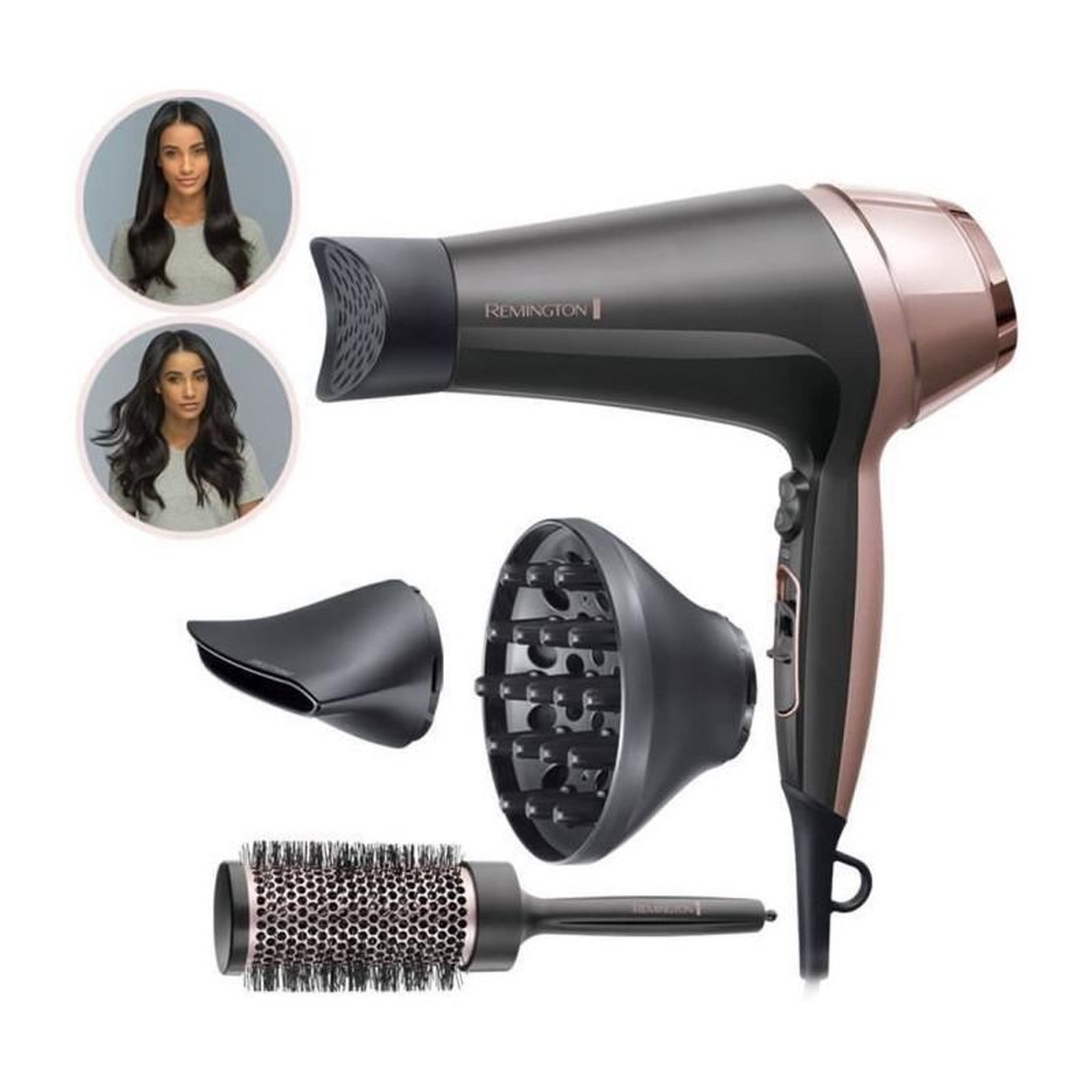 REMINGTON Remington D5706 Coffret Coiffure, Seche-Cheveux Ionique Curl Confidence 2200W, Brosse 45mm, Grille Ceramique, Leger, Silencieux