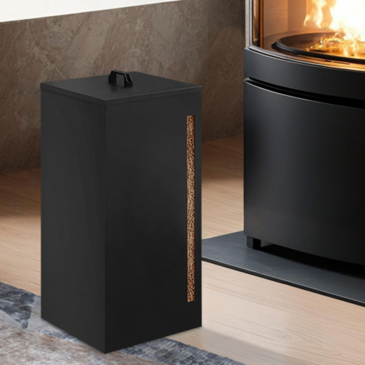 ID MARKET Réservoir à granulés 30 kg noir rangement à pellets 35 x 35 x 53,5 cm