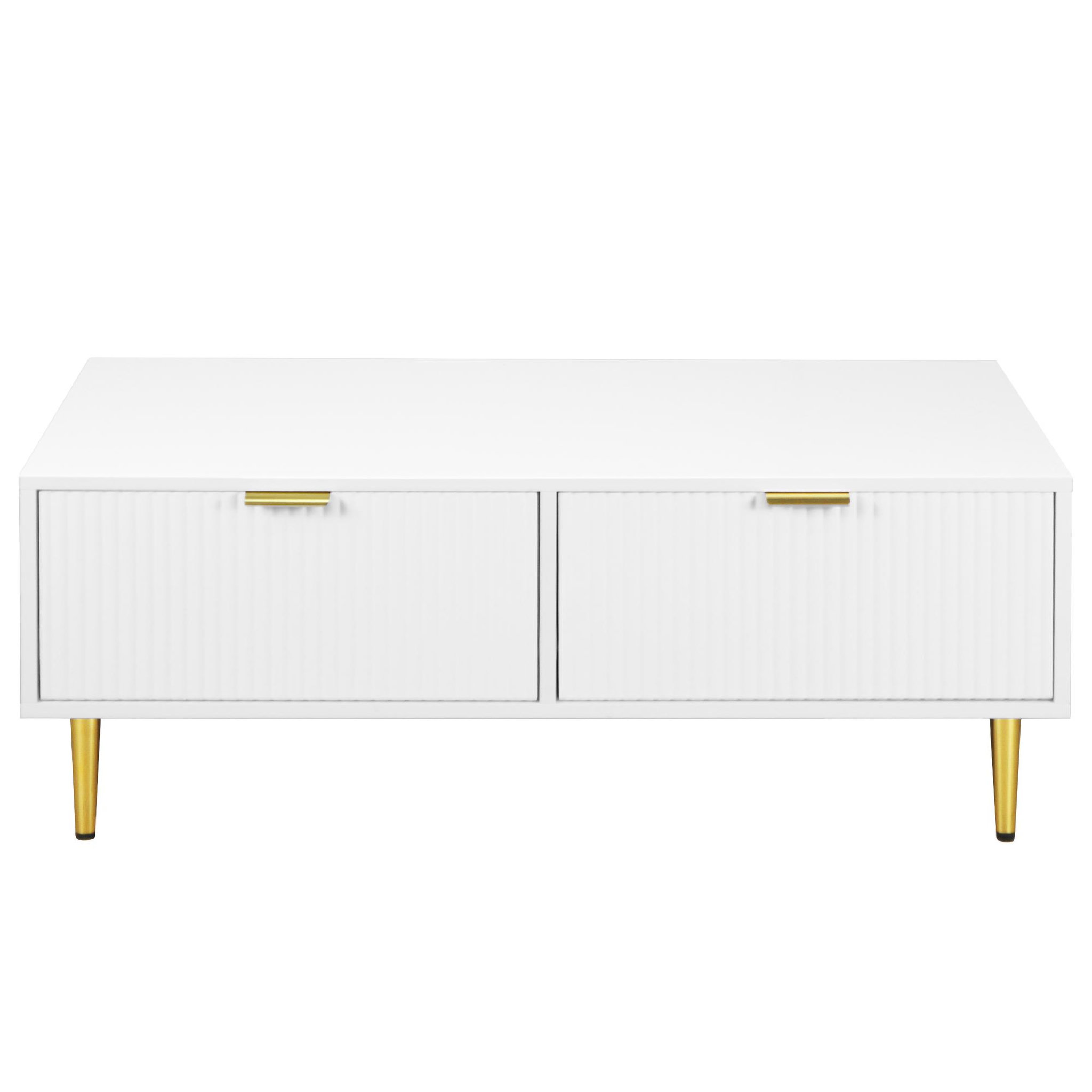 Voir la diapositive 5 : MERAX Table Basse Avec 2 Tiroirs Blanc