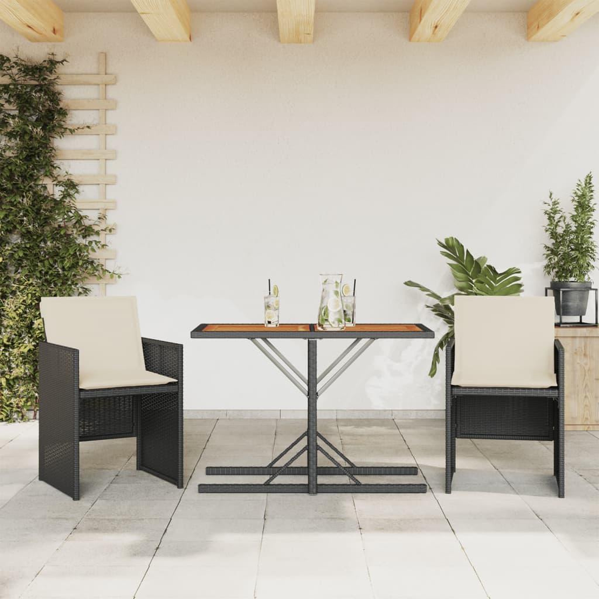 Voir la diapositive 1 : VIDAXL Ensemble de bistro 3 pcs avec coussins noir resine tressee