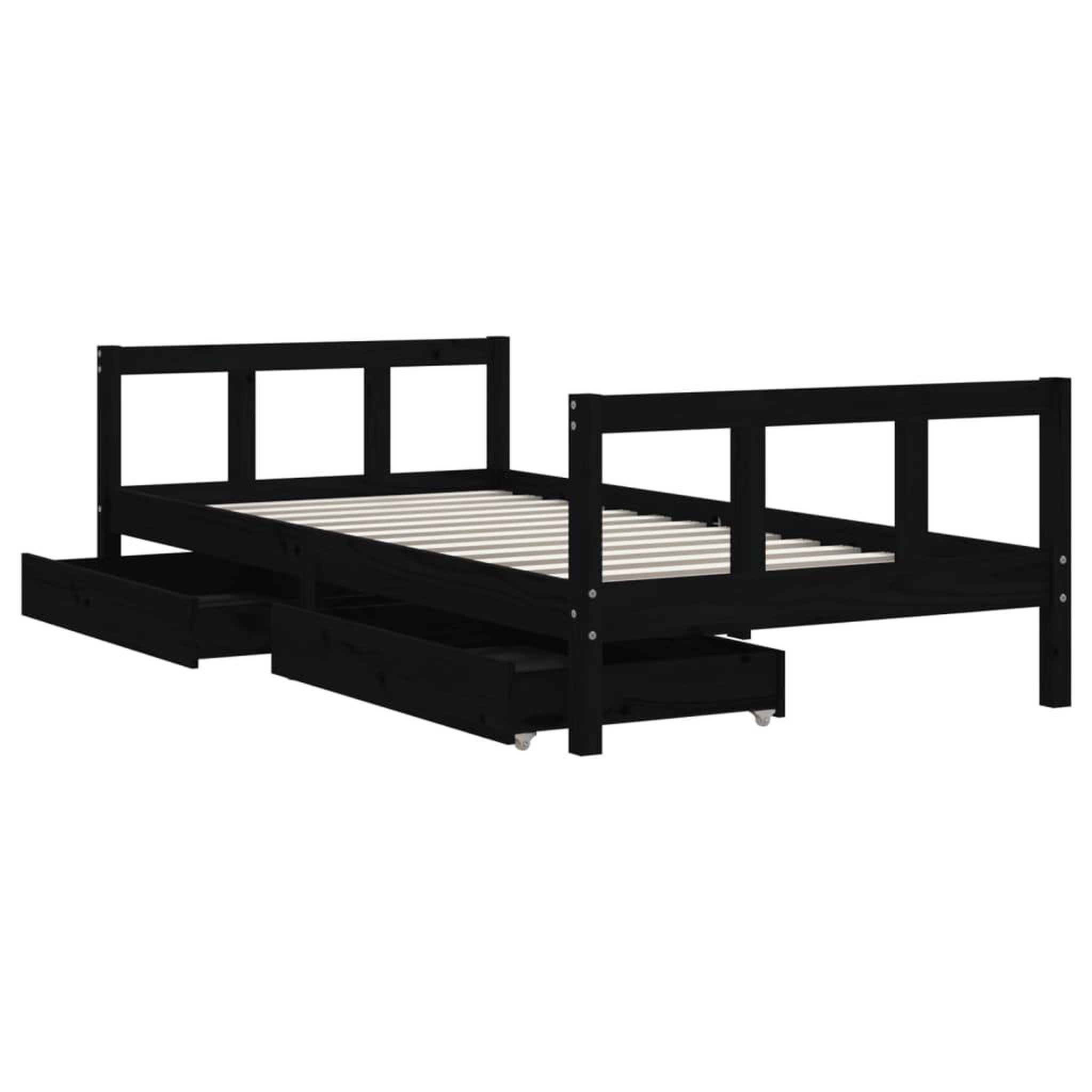 Voir la diapositive 4 : VIDAXL Cadre de lit d'enfants tiroirs noir 90x190cm bois de pin massif