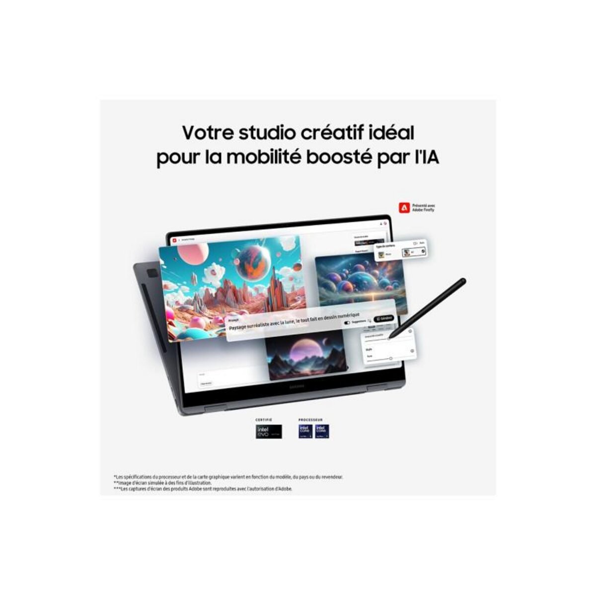 Samsung PC portable Samsung Galaxy Book4 Pro 360 16 Intel Core Ultra 7 155H 16Go RAM 512 Go SSD Intel ARC Graphics AZERTY Fr Gris Plate