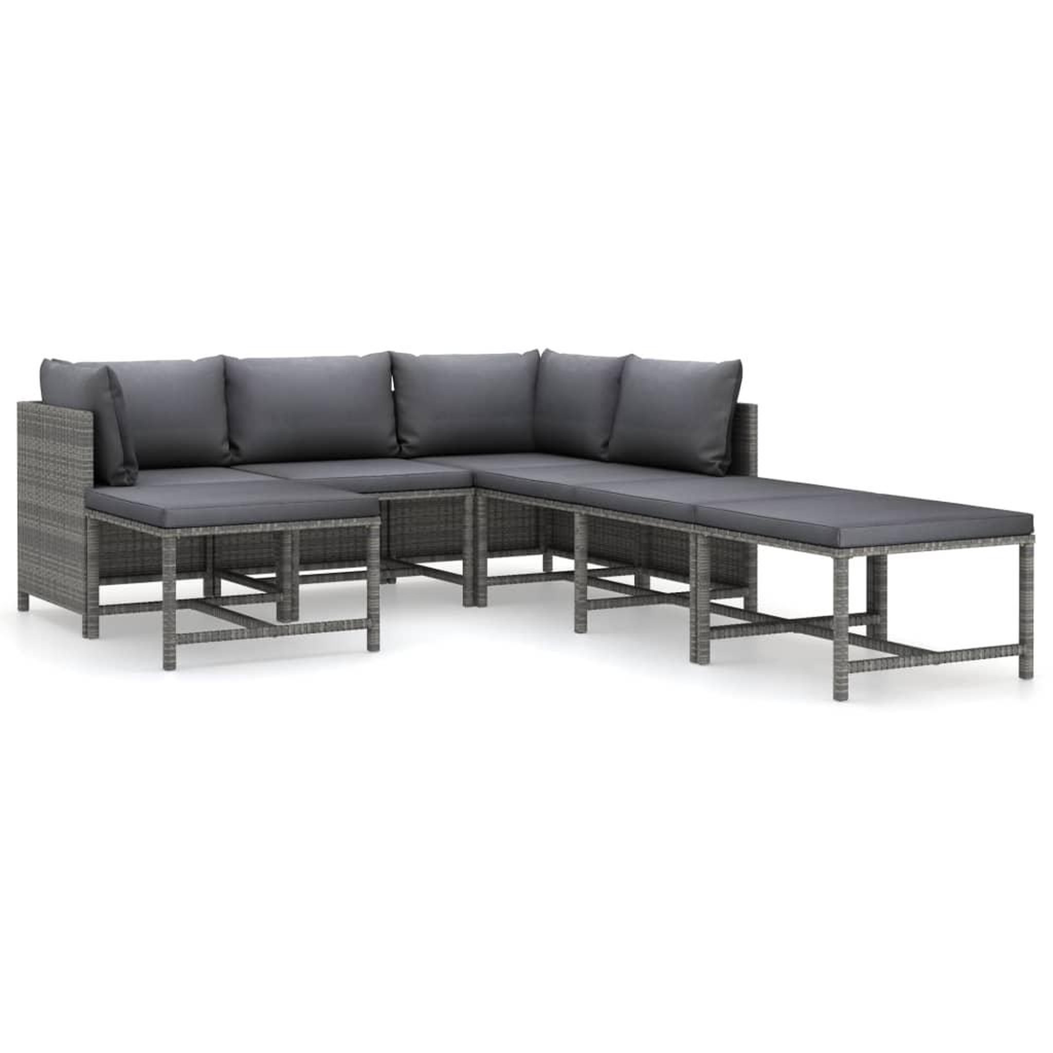 VIDAXL Salon de jardin 7 pcs avec coussins resine tressee gris