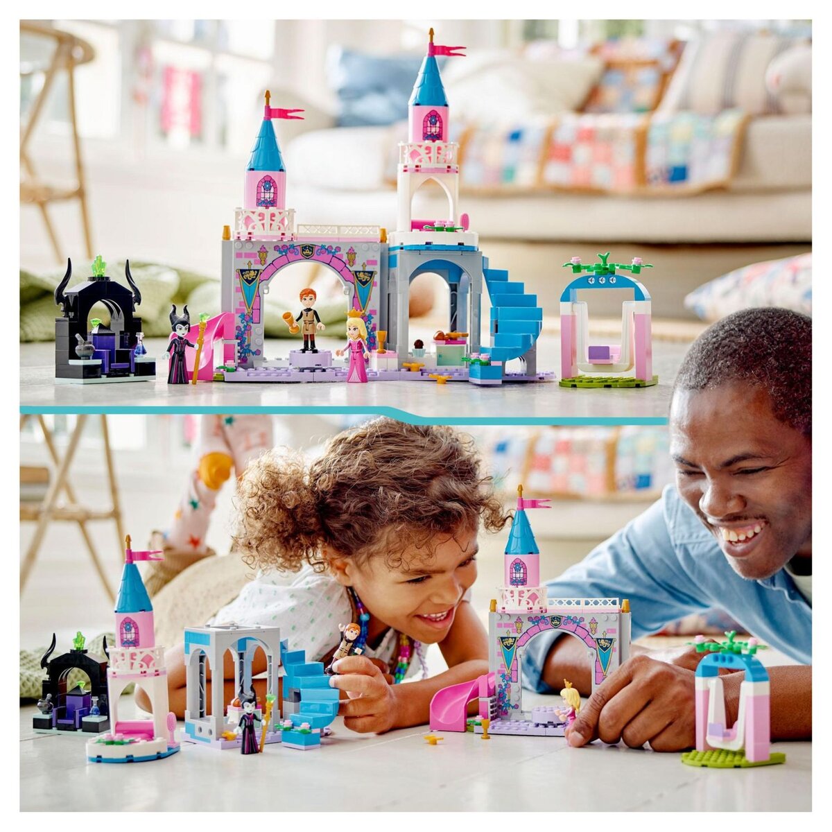 LEGO Disney Princess 43211 Le château d'Aurore, Jouet pour Filles et Garçons 4 Ans, Figurines Belle au Bois Dormant, Prince Philippe et Mini-Poupée Maléfique