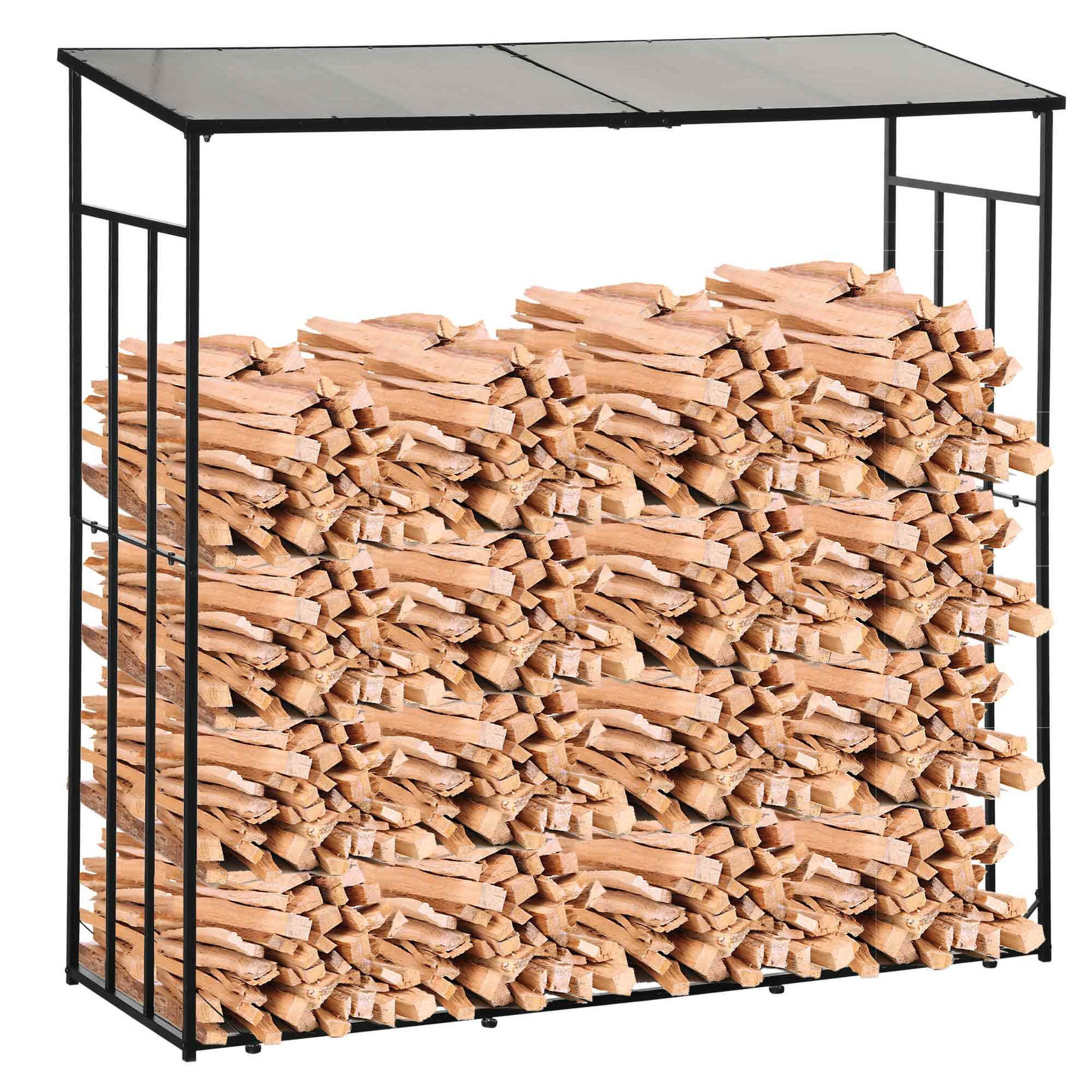 Voir la diapositive 1 : OUTSUNNY Abri-bûches pour bois de chauffage stockage extérieur du bois en métal et polycarbonate 185 x 67 x 185 cm noir