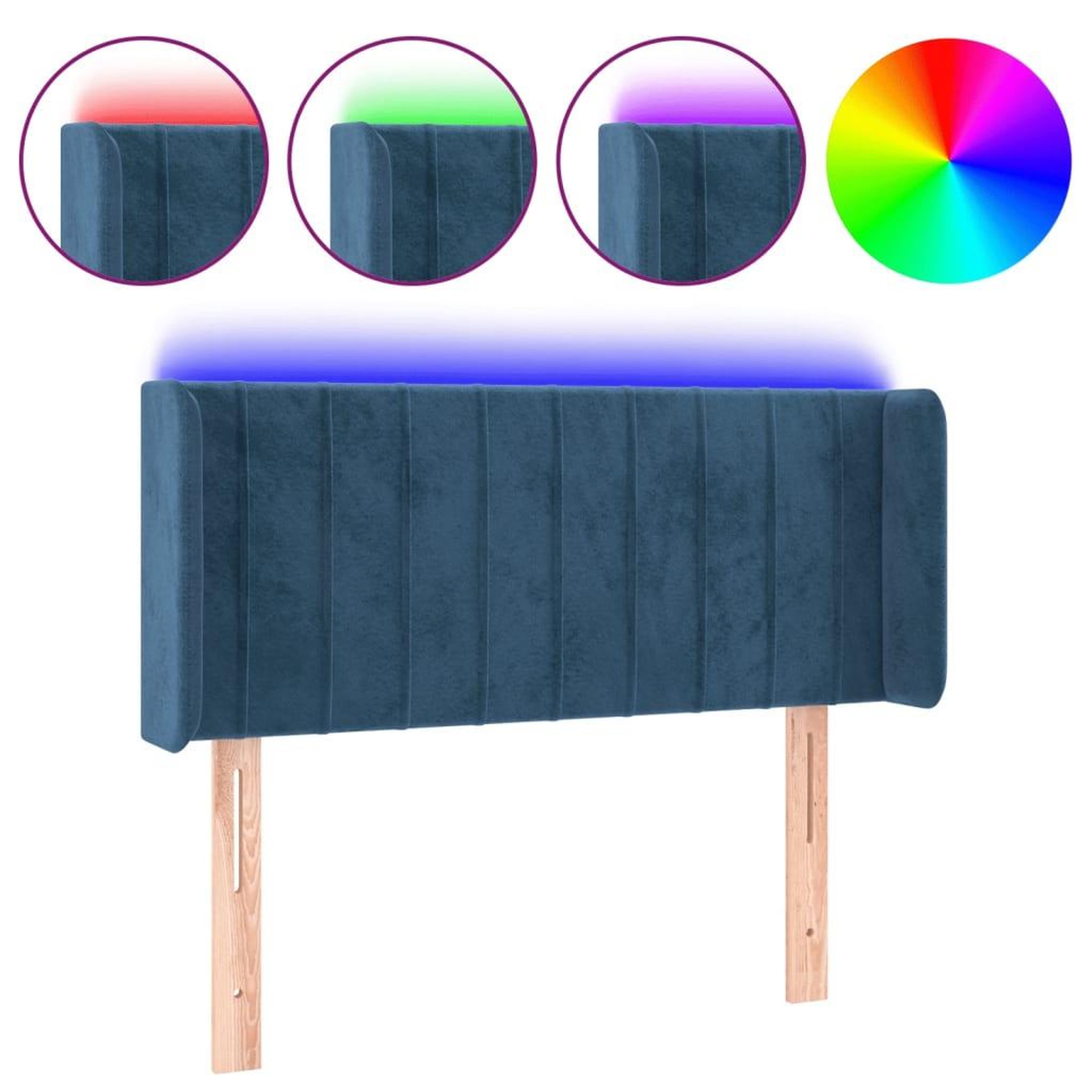 Voir la diapositive 2 : VIDAXL Tete de lit a LED Bleu fonce 93x16x78/88 cm Velours