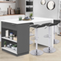 Voir la diapositive 2 : ID MARKET Ilot central mange-debout 4 personnes VITO 130 cm gris et plateau blanc