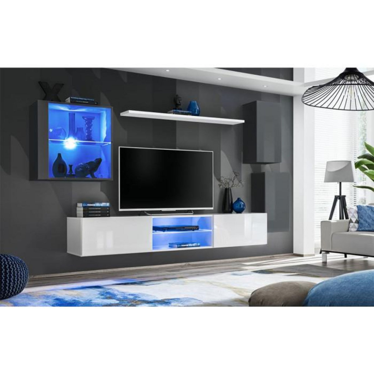 Paris Prix Ensemble Meuble TV  Switch XXIII  250cm Gris & Blanc