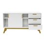 Voir la diapositive 2 : Paris Prix Buffet 3 Tiroirs & 2 Portes  Kensal  149cm Chêne & Blanc