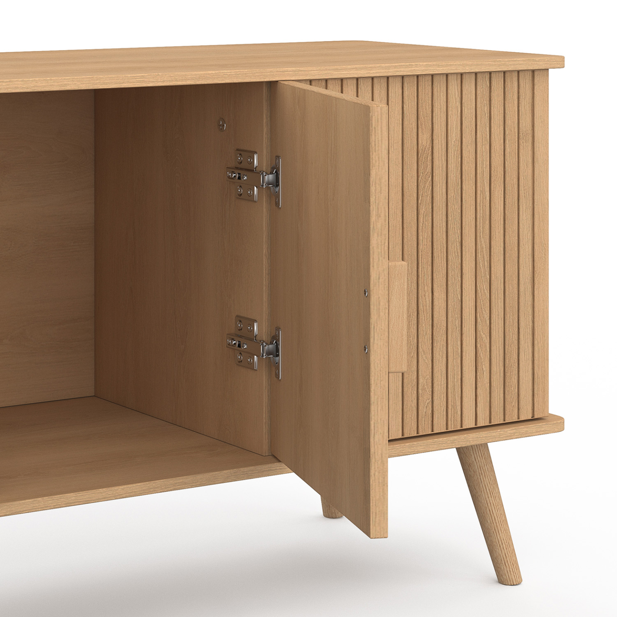 Voir la diapositive 6 : ID MARKET Buffet 110 cm juliette 3 portes lattes tasseau bois coloris chêne