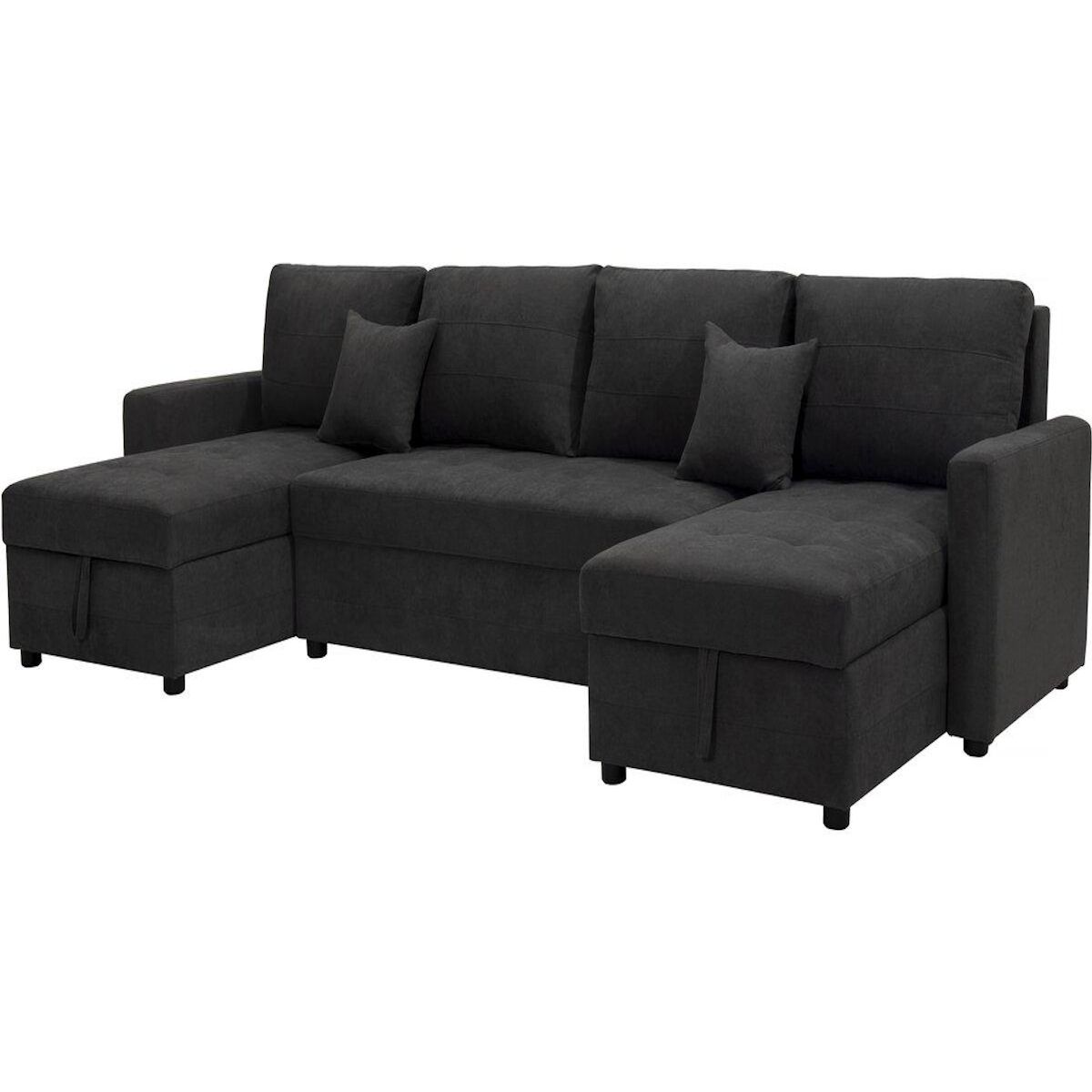 Habitat et Jardin Canapé panoramique convertible avec coffres de rangement  Antoine  - 5 places - Gris foncé