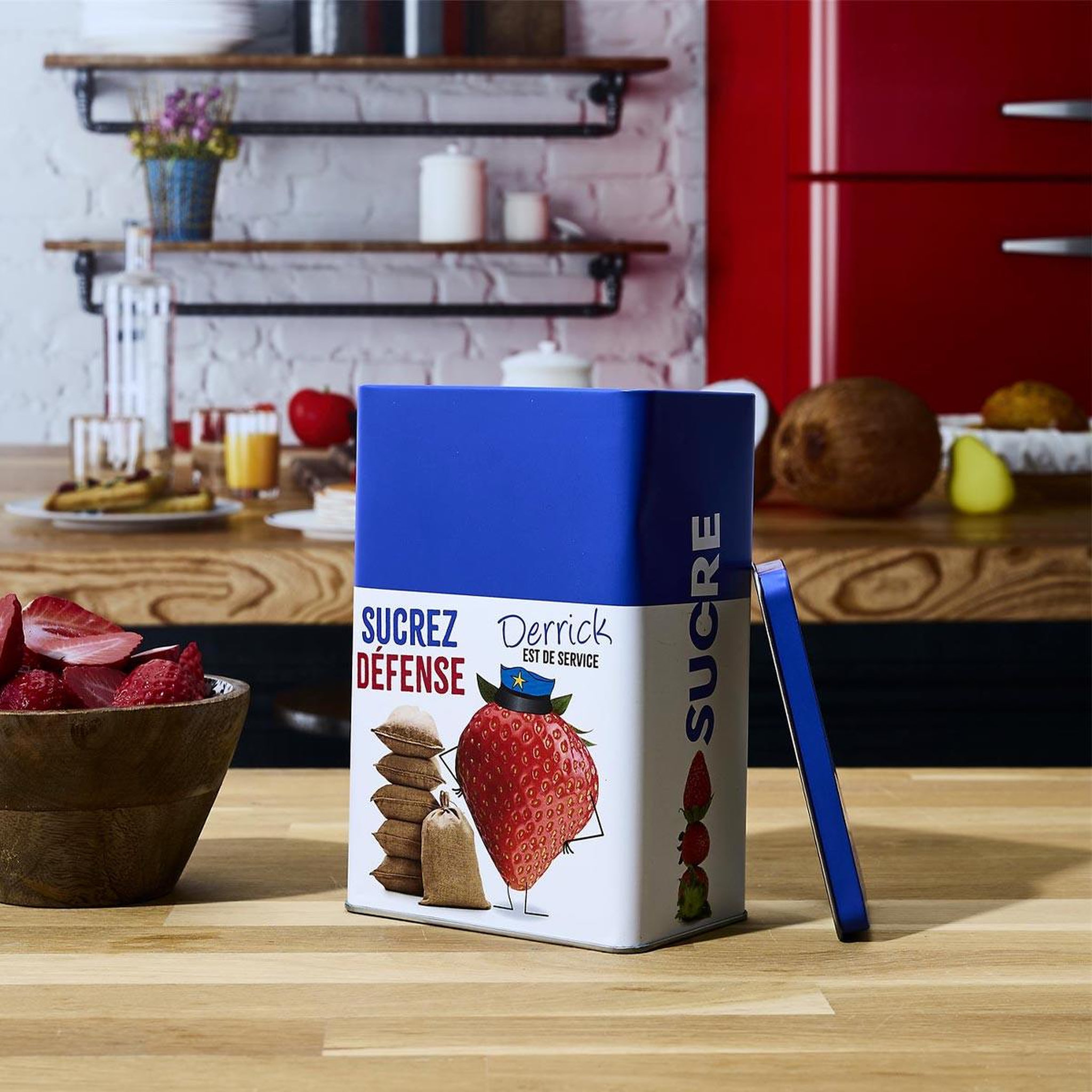 Voir la diapositive 4 : COOK CONCEPT Boîte à sucre en métal  ludique  18cm bleu