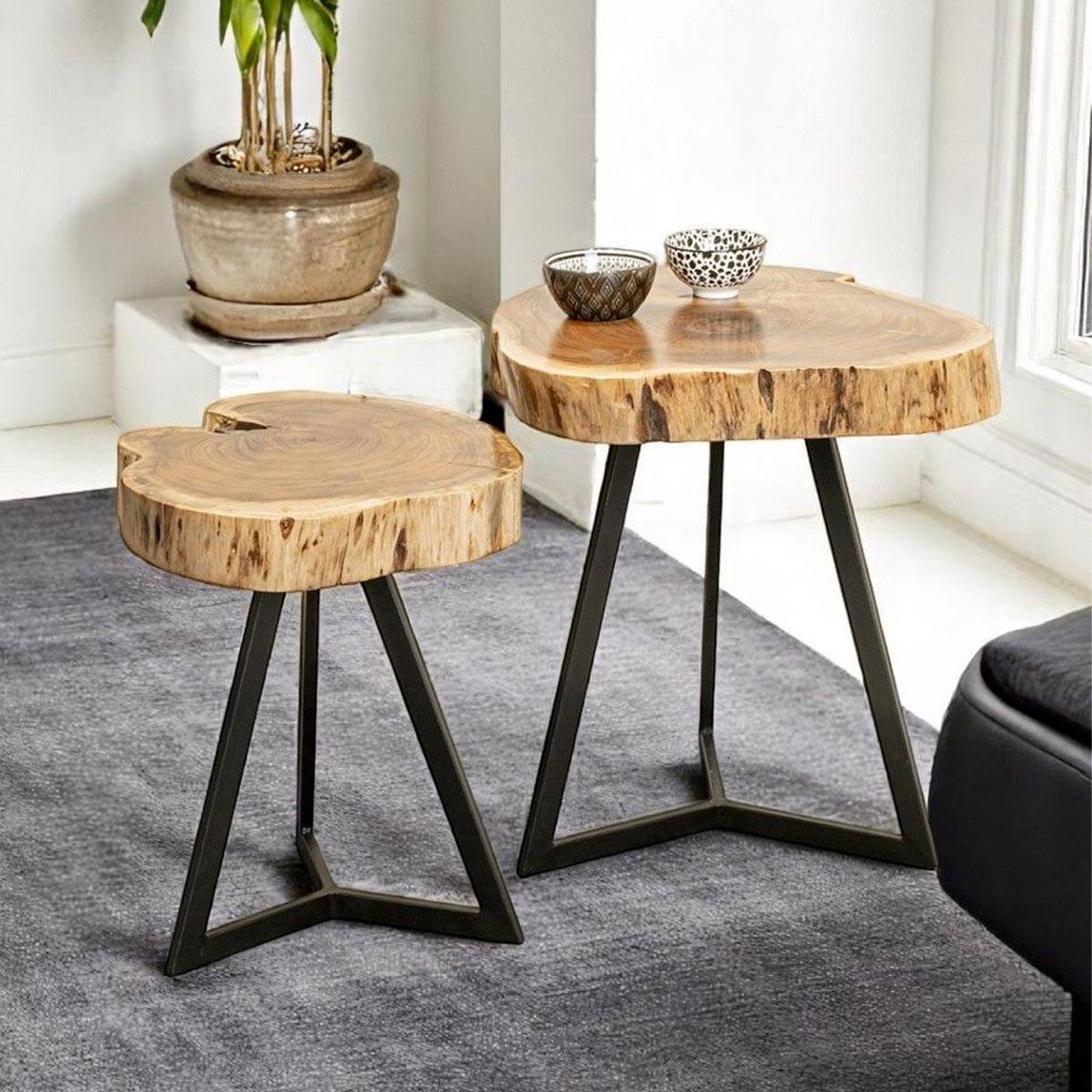 Voir la diapositive 3 : Paris Prix Table d'Appoint en Bois  Nara  50cm Acacia & Noir