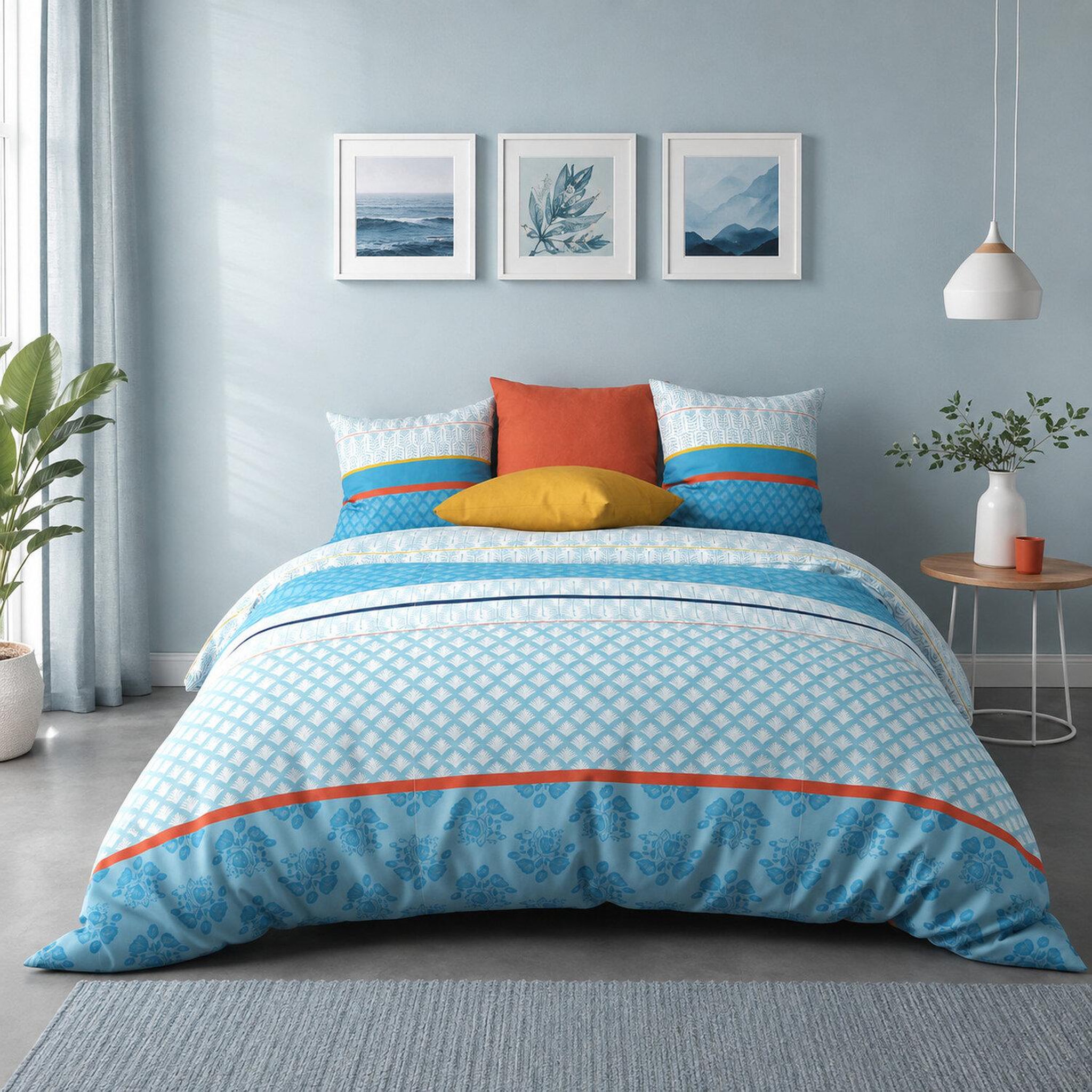 Voir la diapositive 1 : Les Ateliers du Linge Parure housse de couette coton 57fils eva blue