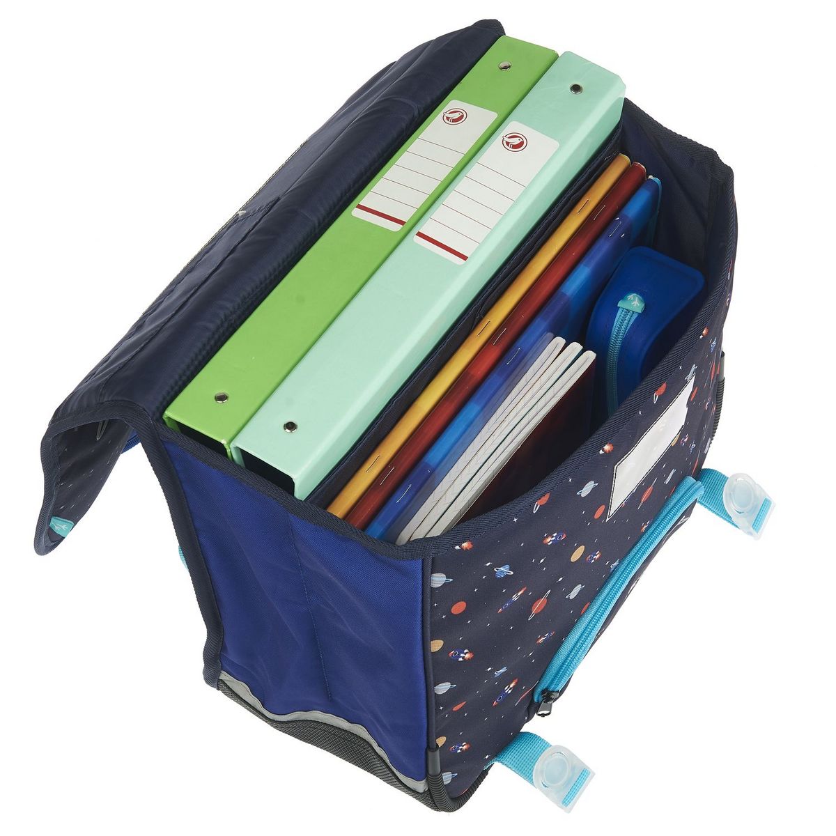 AUCHAN Cartable 36 cm bleu réfléchissant ESPACE
