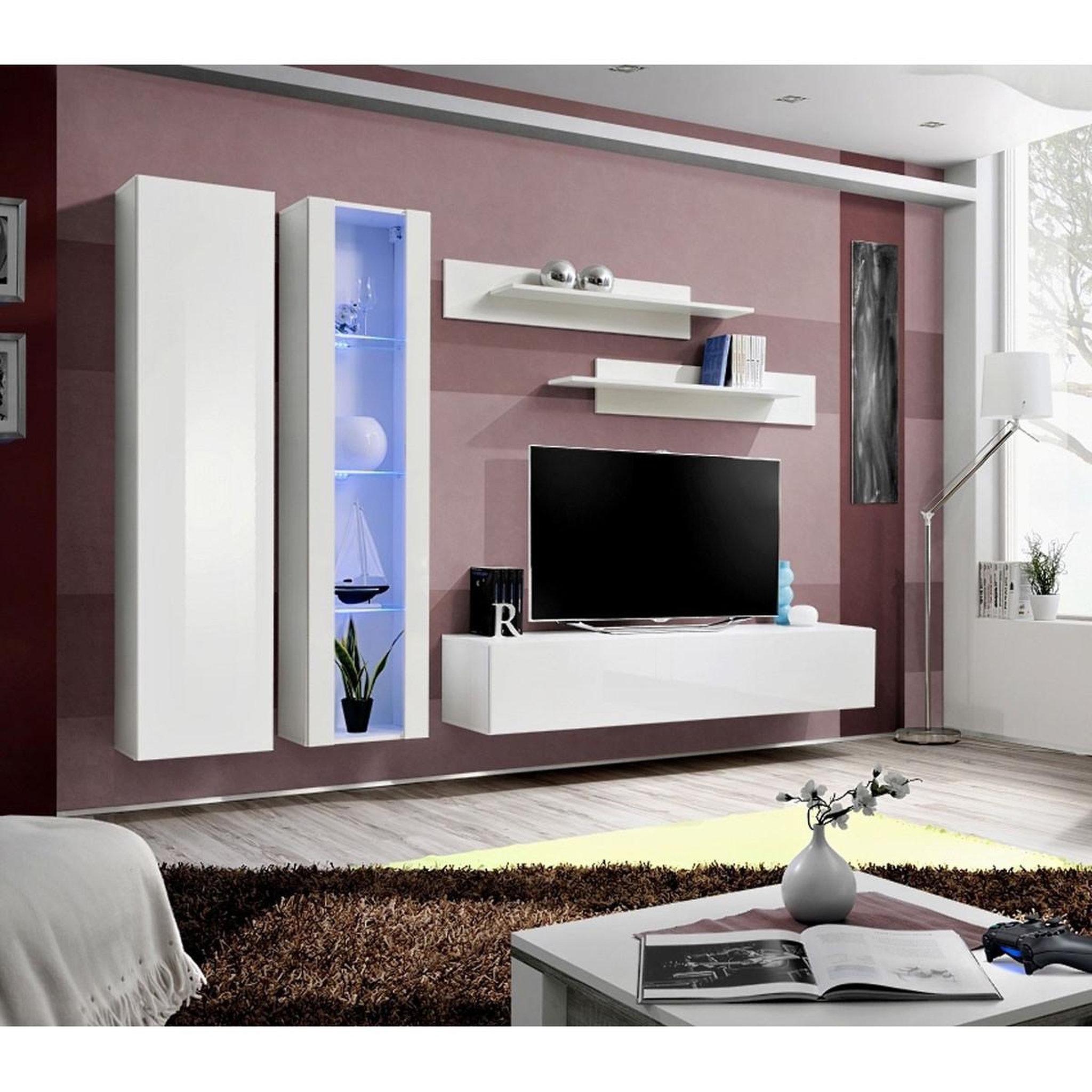 Voir la diapositive 4 : Paris Prix Ensemble meuble tv mural  fly a4  260cm blanc