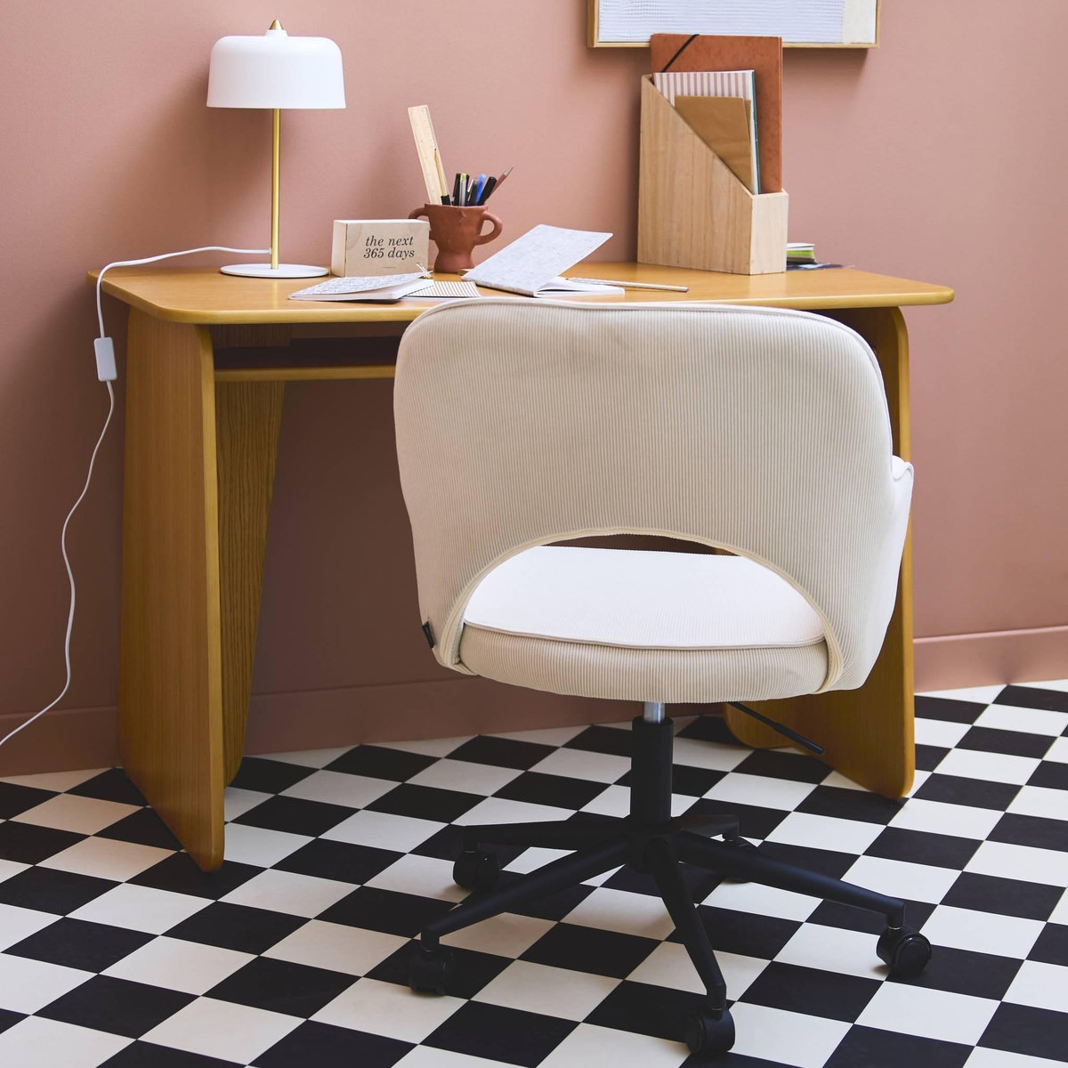 SWEEEK Chaise de bureau à roulettes velours côtelé , L 60 x P 62 x H 89 / 99cm