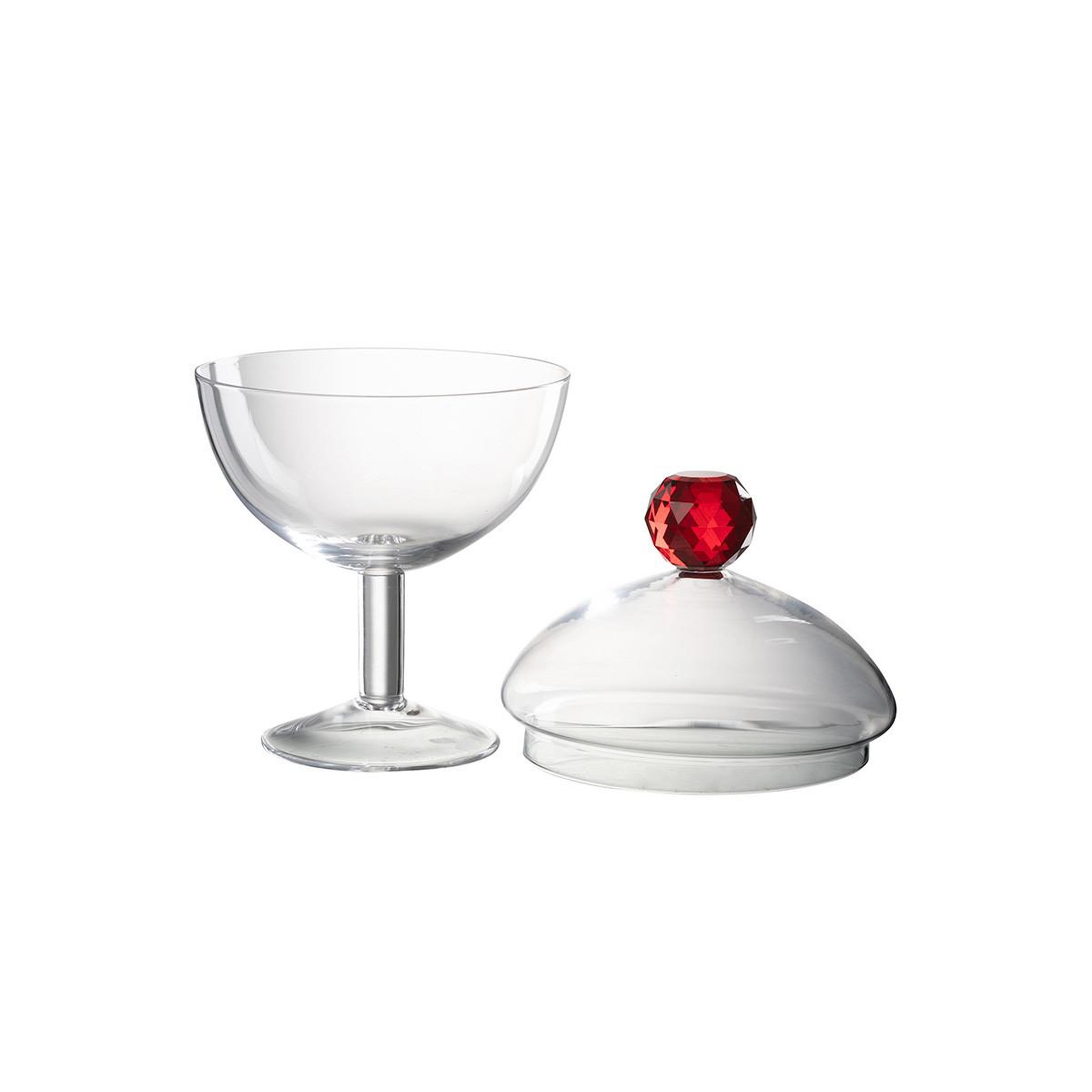Voir la diapositive 2 : J-LINE Bonbonnière en verre  diamond  25cm transparent & rouge