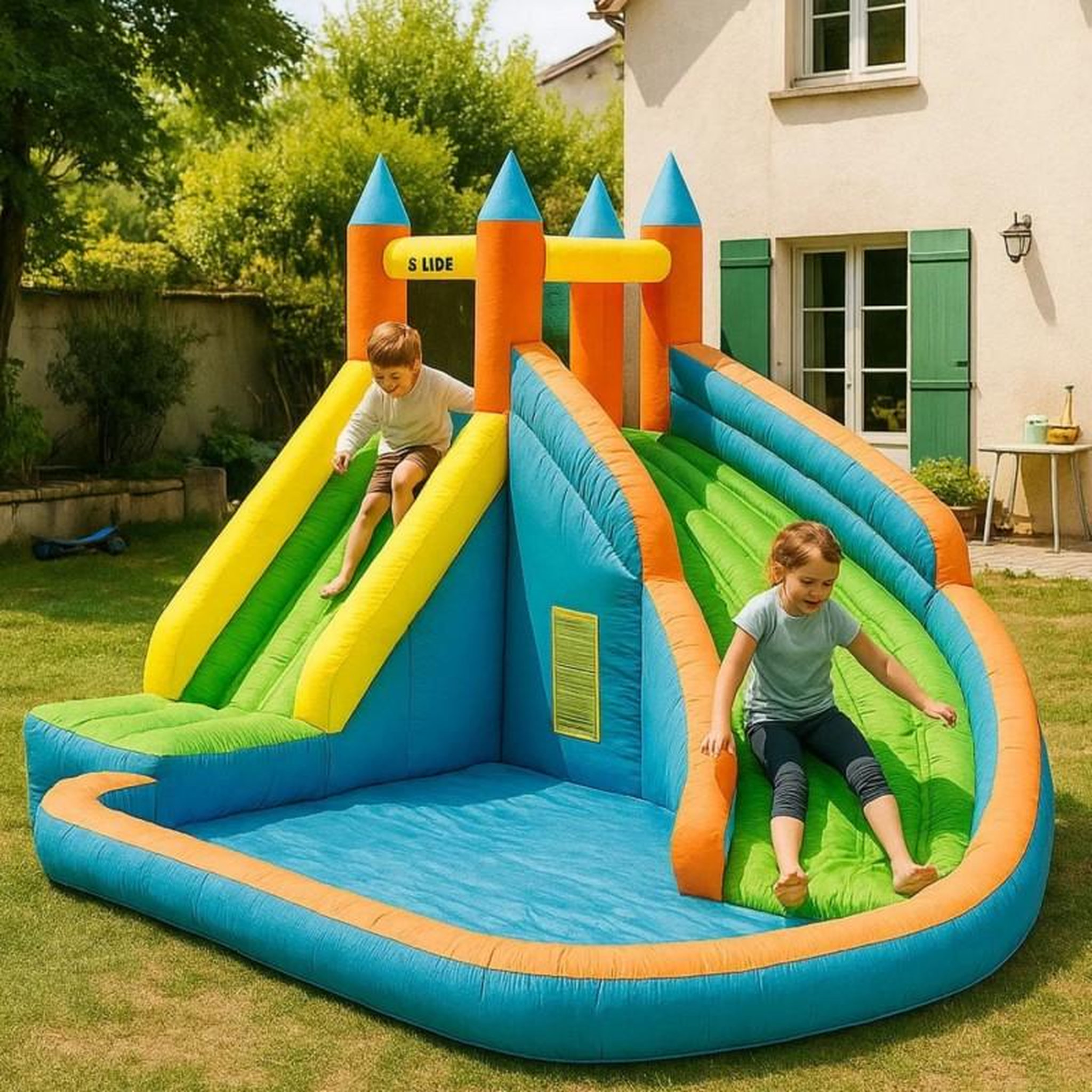 Voir la diapositive 3 : AIRMYFUN Château Aquatique Gonflable pour enfants 4m - Aire de jeux avec Escalade, Tobbogan et Piscine - Aqua Park