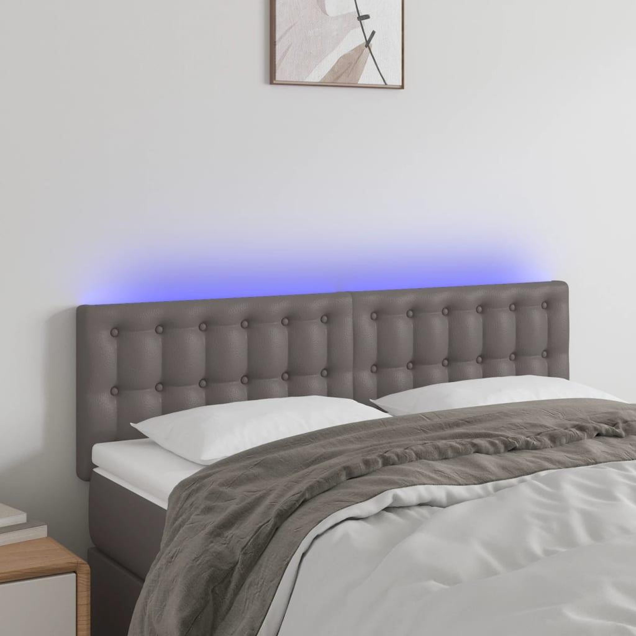 Voir la diapositive 1 : VIDAXL Tete de lit a LED Gris 144x5x78/88 cm Similicuir