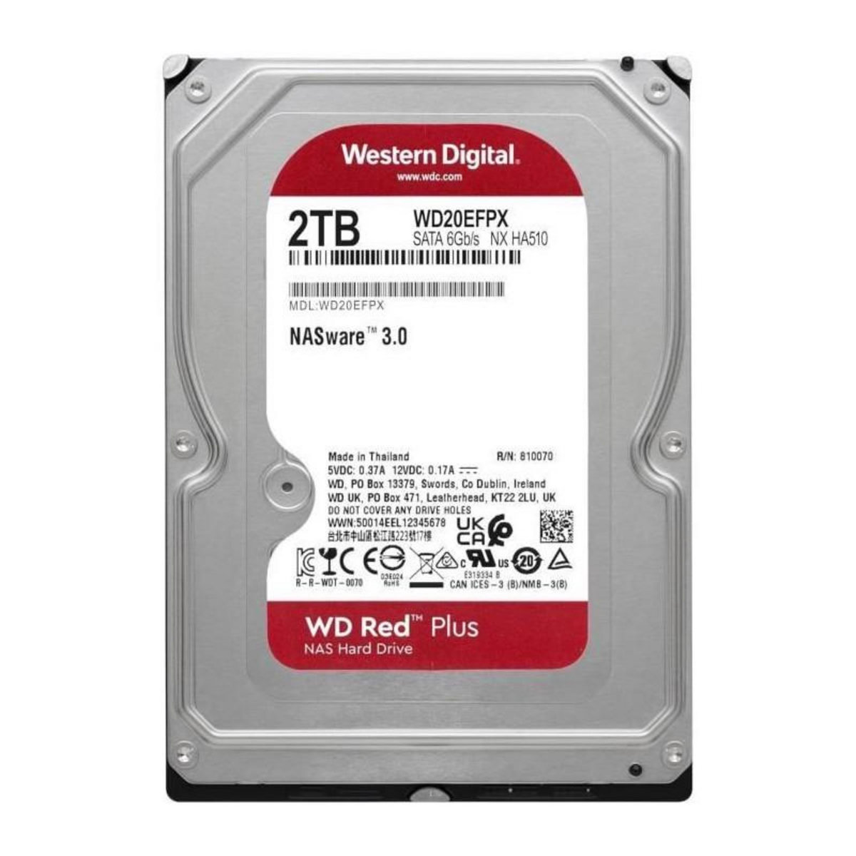 Western Digital Disque dur Interne - WESTERN DIGITAL - Red Plus - 2To - 3.5 - Dédié NAS - 5400 RPM Class - SATA 6 GB/s (WD20EFPX)