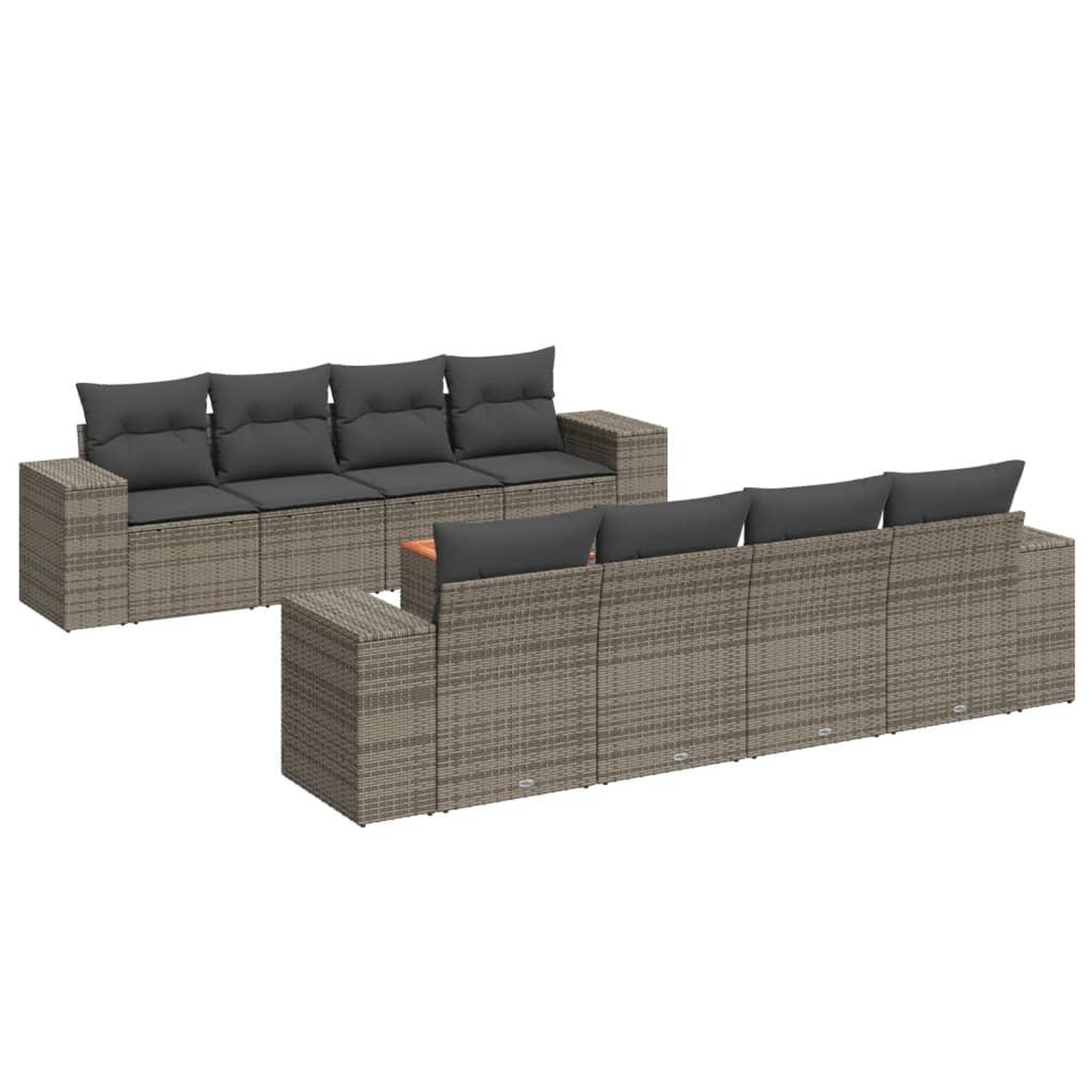 Voir la diapositive 2 : VIDAXL Salon de jardin 9 pcs avec coussins gris resine tressee