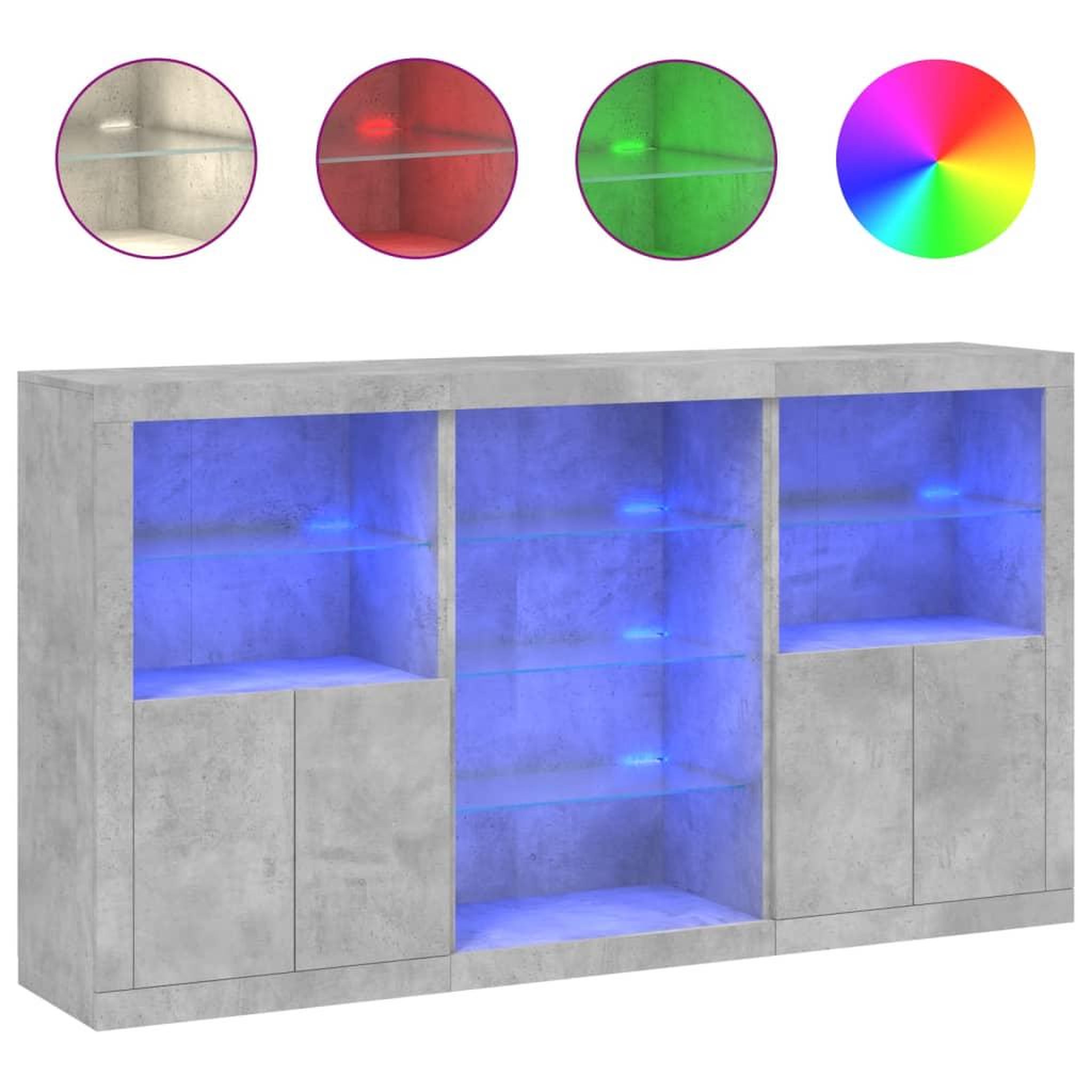 Voir la diapositive 2 : VIDAXL Buffet avec lumieres LED gris beton 181,5x37x100 cm