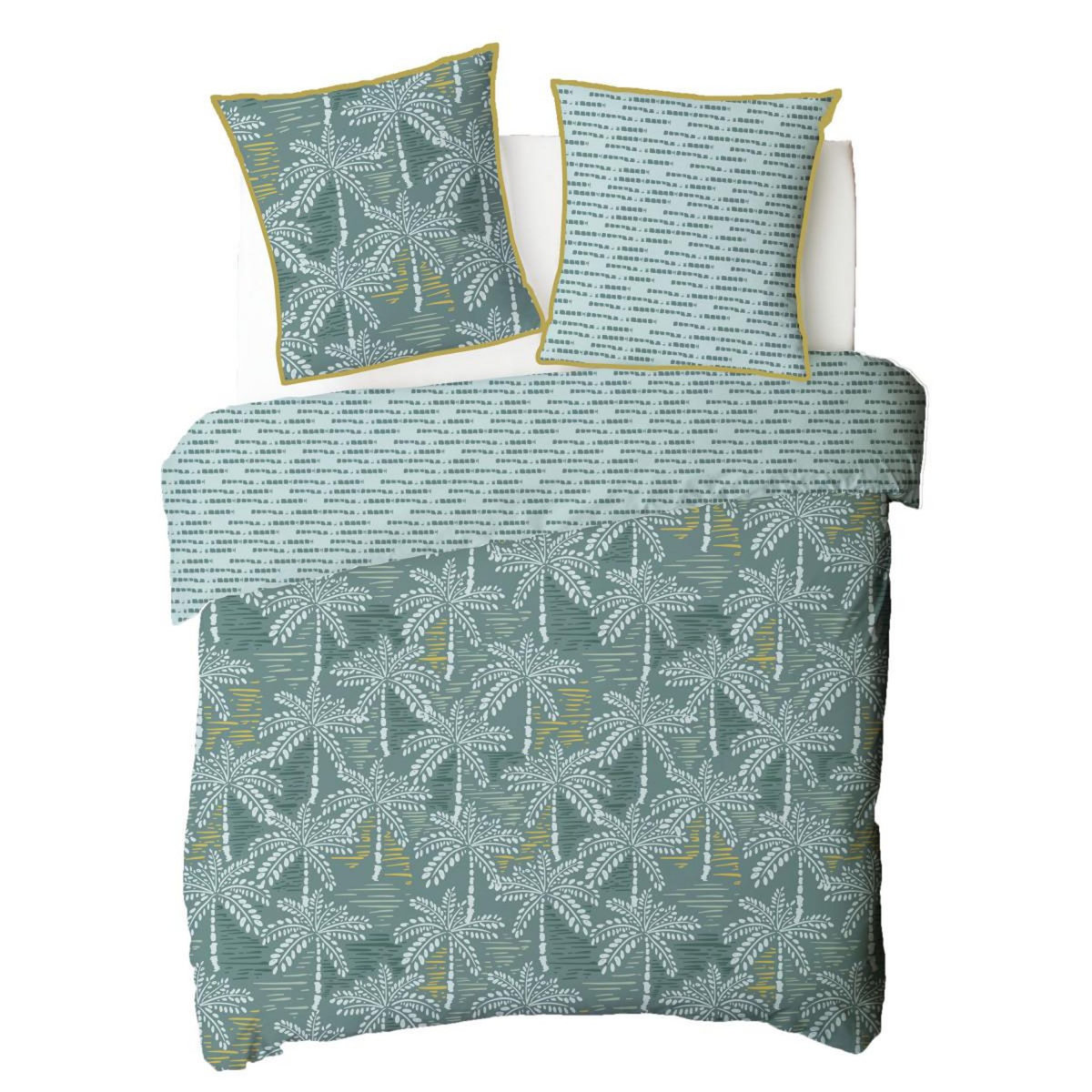 FUTURE HOME Parure de lit double palmiers en microfibre lavée
