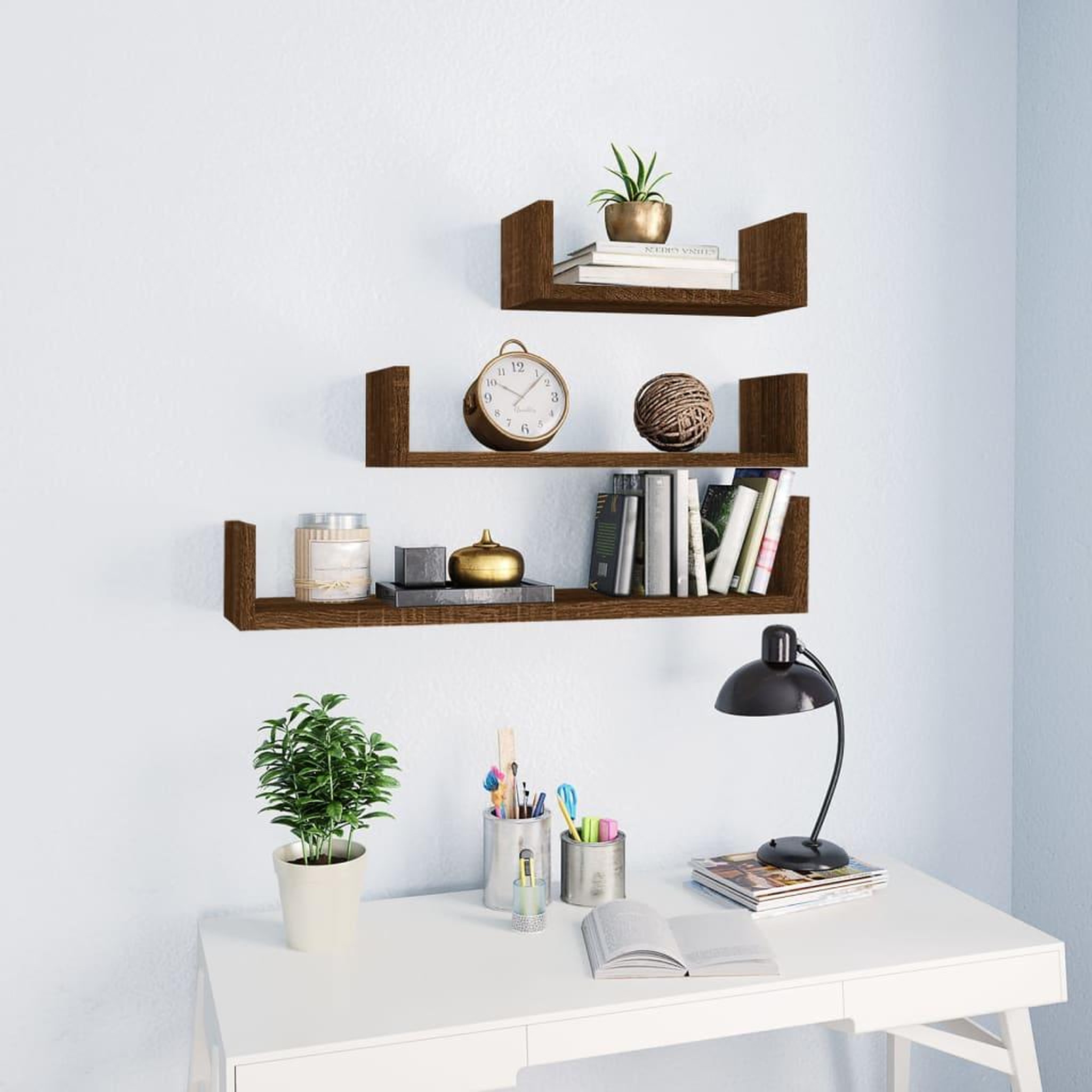 Voir la diapositive 1 : VIDAXL Etageres murales d'affichage 3 pcs Chene marron Bois ingenierie