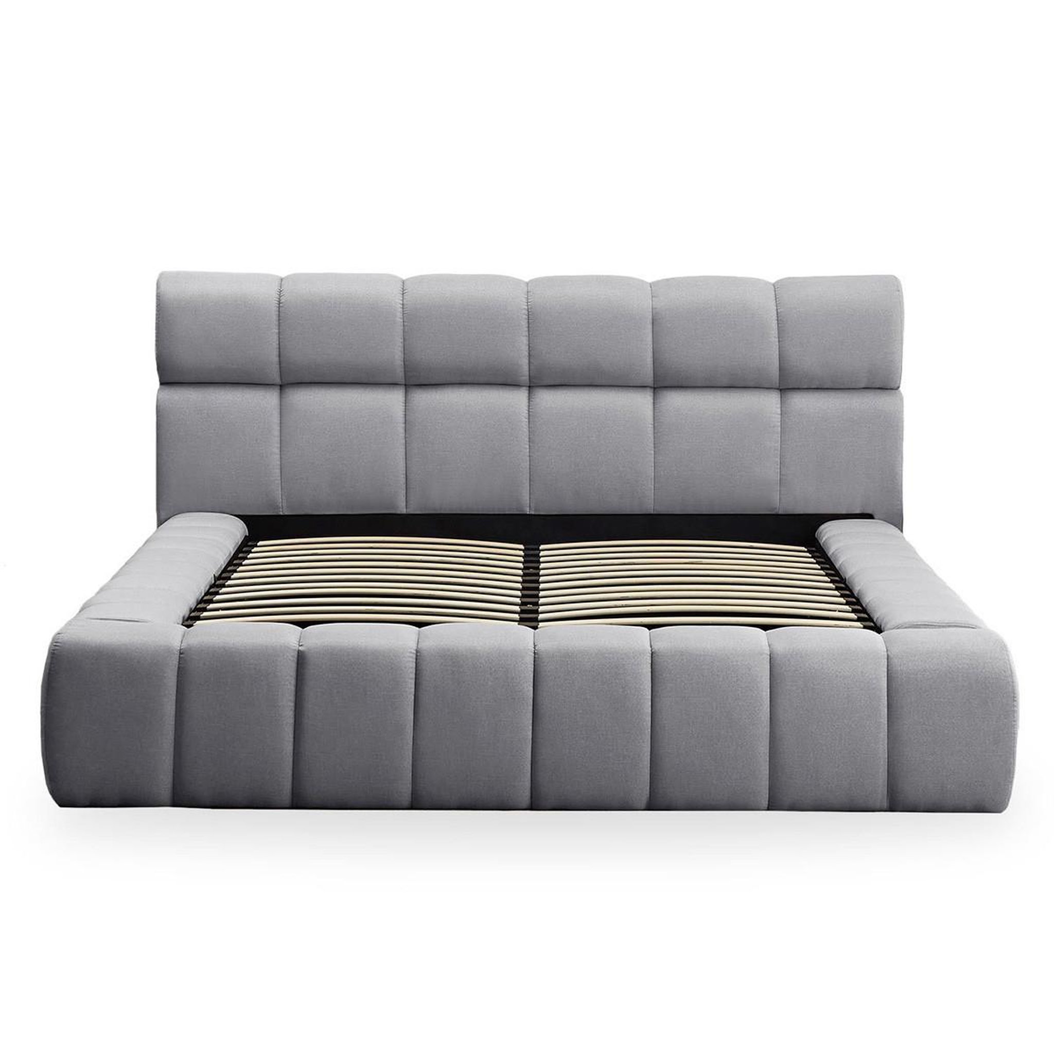 Paris Prix Lit coffre matelassé en tissu  seth  180x200cm gris foncé