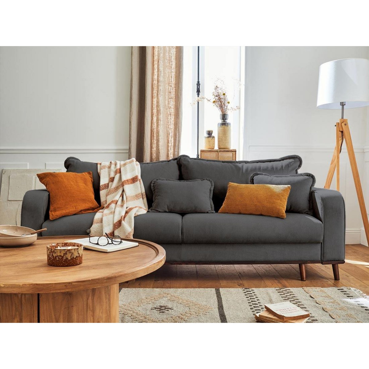 LISA DESIGN Albane - canapé 3 places - convertible avec coffre - en velours côtelé