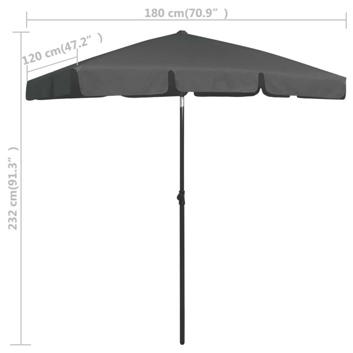 VIDAXL Parasol de plage anthracite 180x120 cm