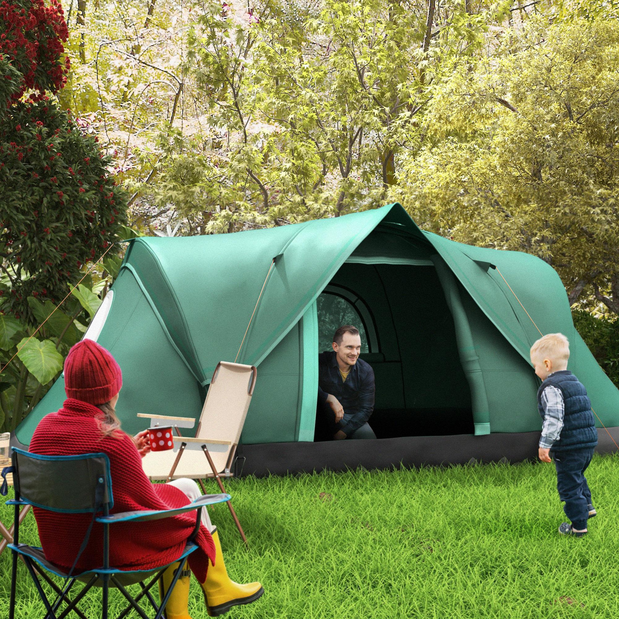 Voir la diapositive 2 : OUTSUNNY Tente de camping familiale 5-6 pers. - porte, 2 fenêtres - vert