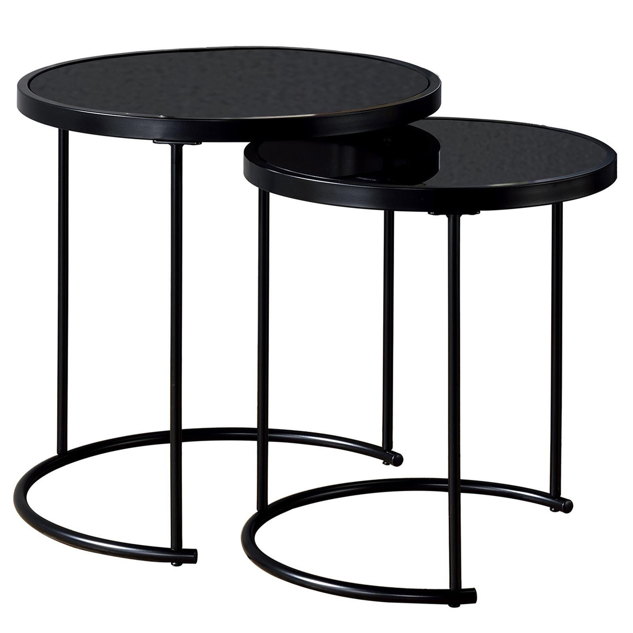 Voir la diapositive 3 : IDIMEX Lot de 2 tables d'appoint gigognes LEYRE, plateau rond en verre