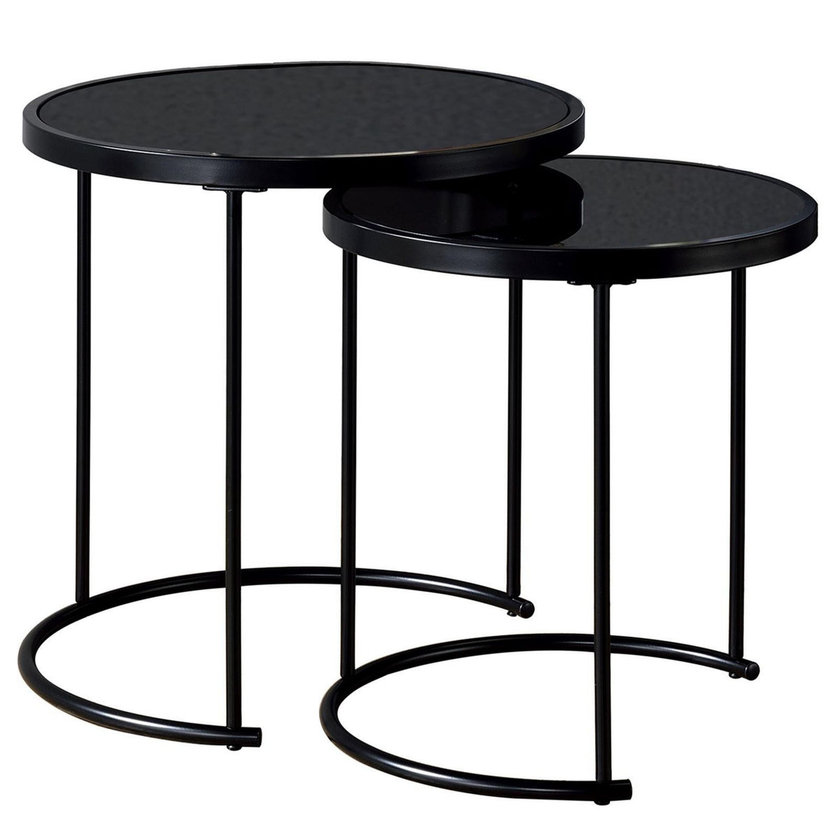 IDIMEX Lot de 2 tables d'appoint gigognes LEYRE, plateau rond en verre